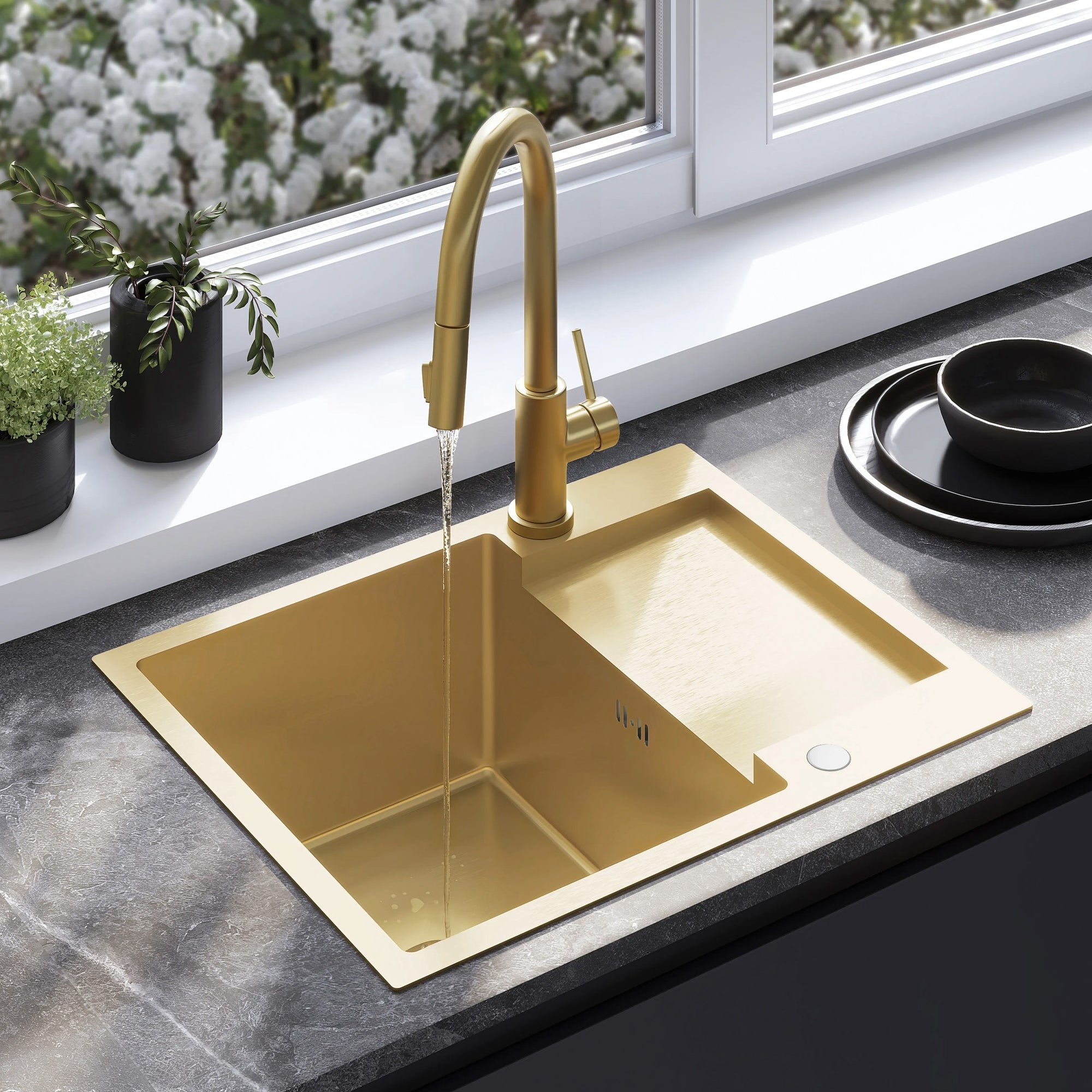 Ocelový dřez Paul BRUSH GOLD bez kuchyňské baterie 1