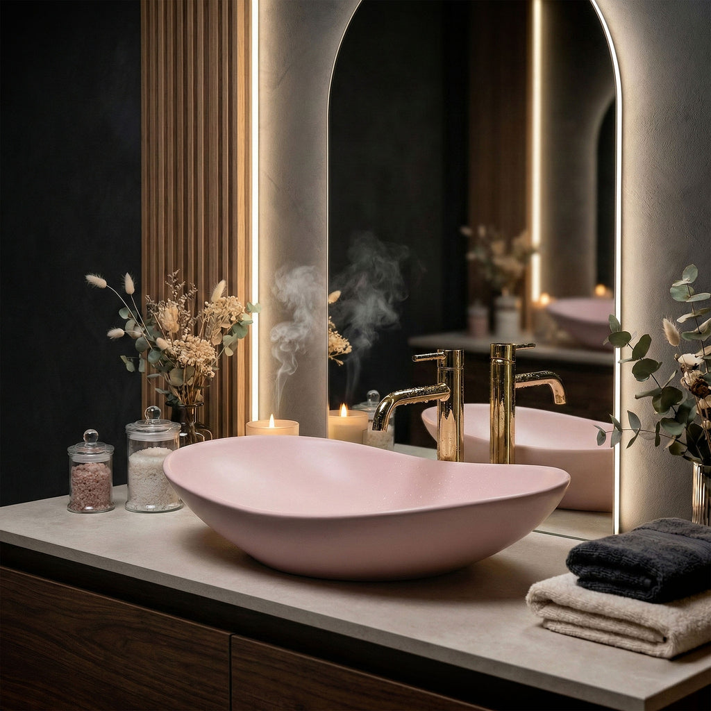 Umyvadlo na desku REA ROYAL Powder Pink Matt  8