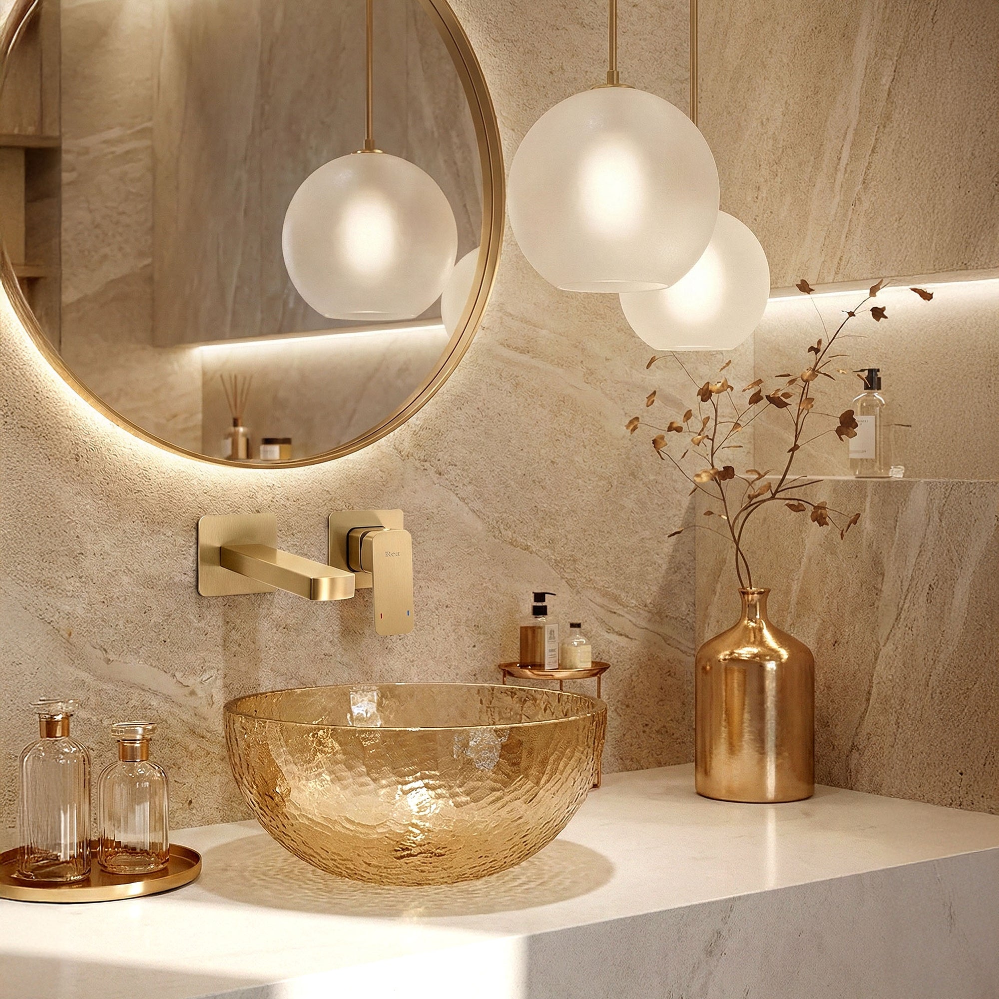 Podomítková vanová baterie REA Arlo Brush Gold  8