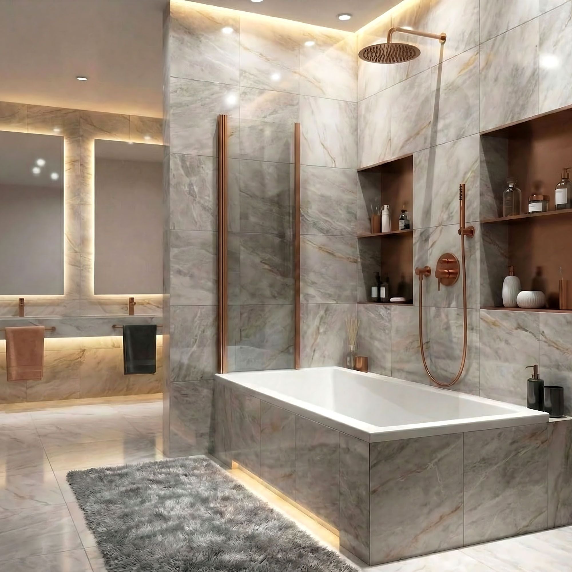 Skládací vanová zástěna REA AGAT-2 100 Brush Copper  5