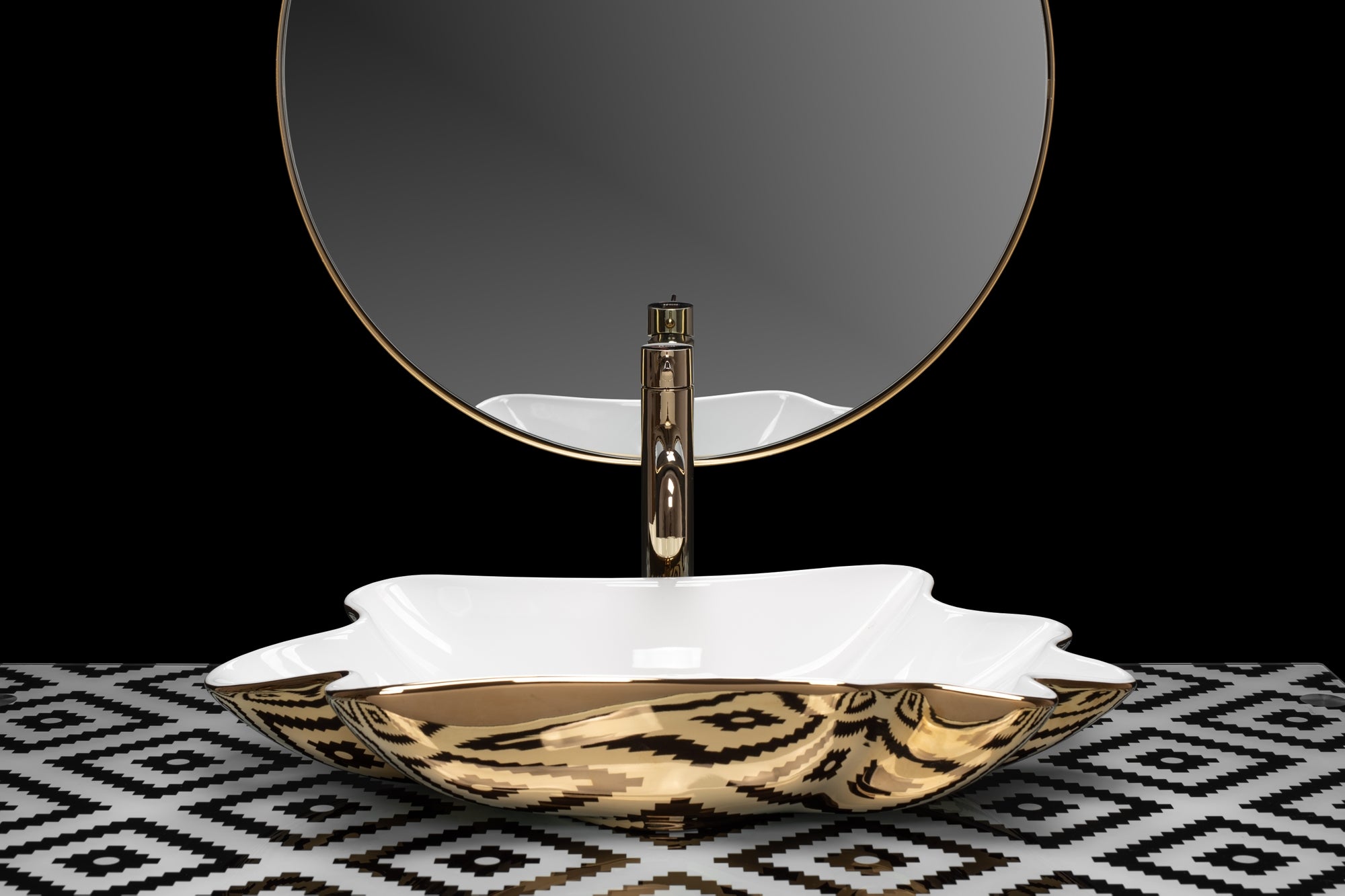 Umyvadlo na desku REA INFINITY - bílo-zlaté + výpusť  4