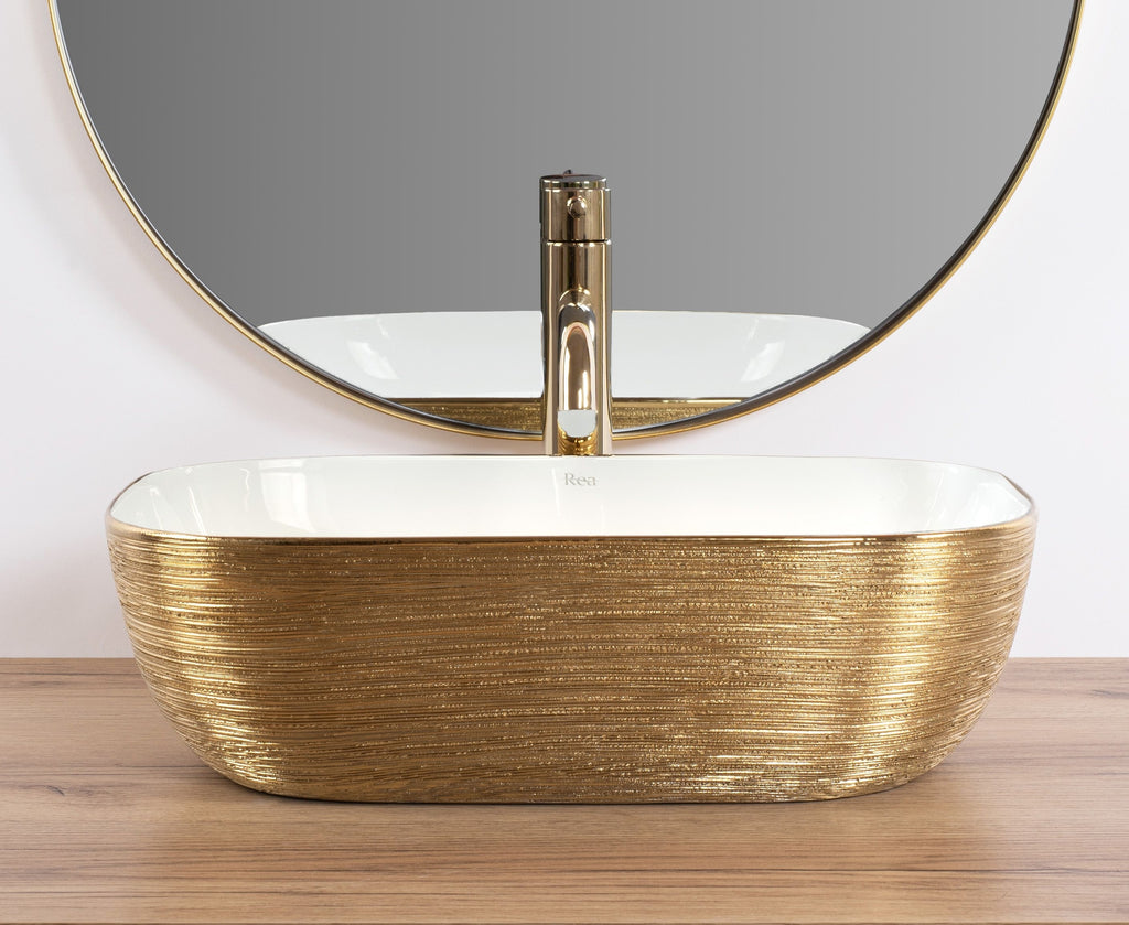 Umyvadlo na desku Rea Belinda White GOLD BRUSH  5