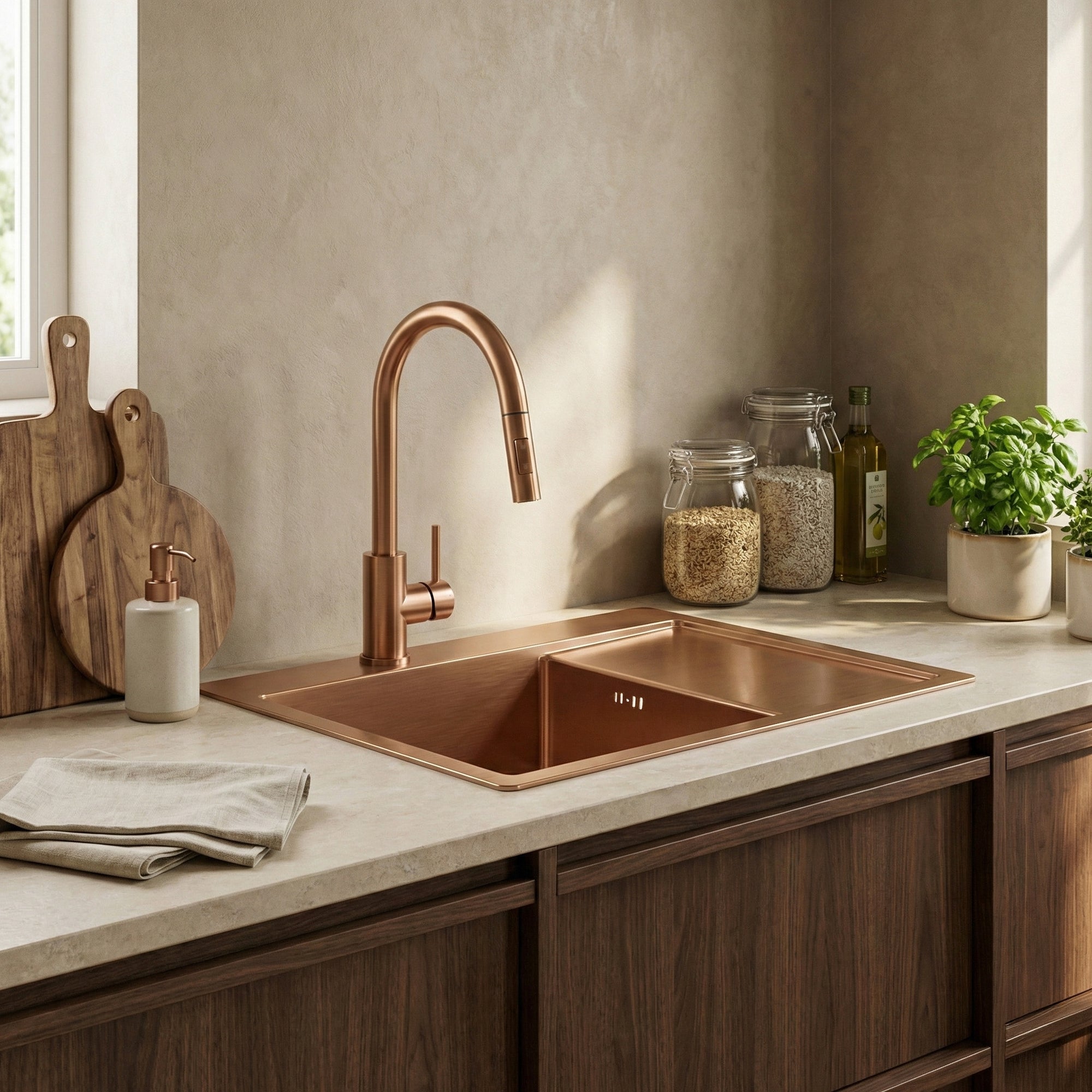 Ocelový dřez Fin BRUSH COPPER bez kuchyňské baterie 3