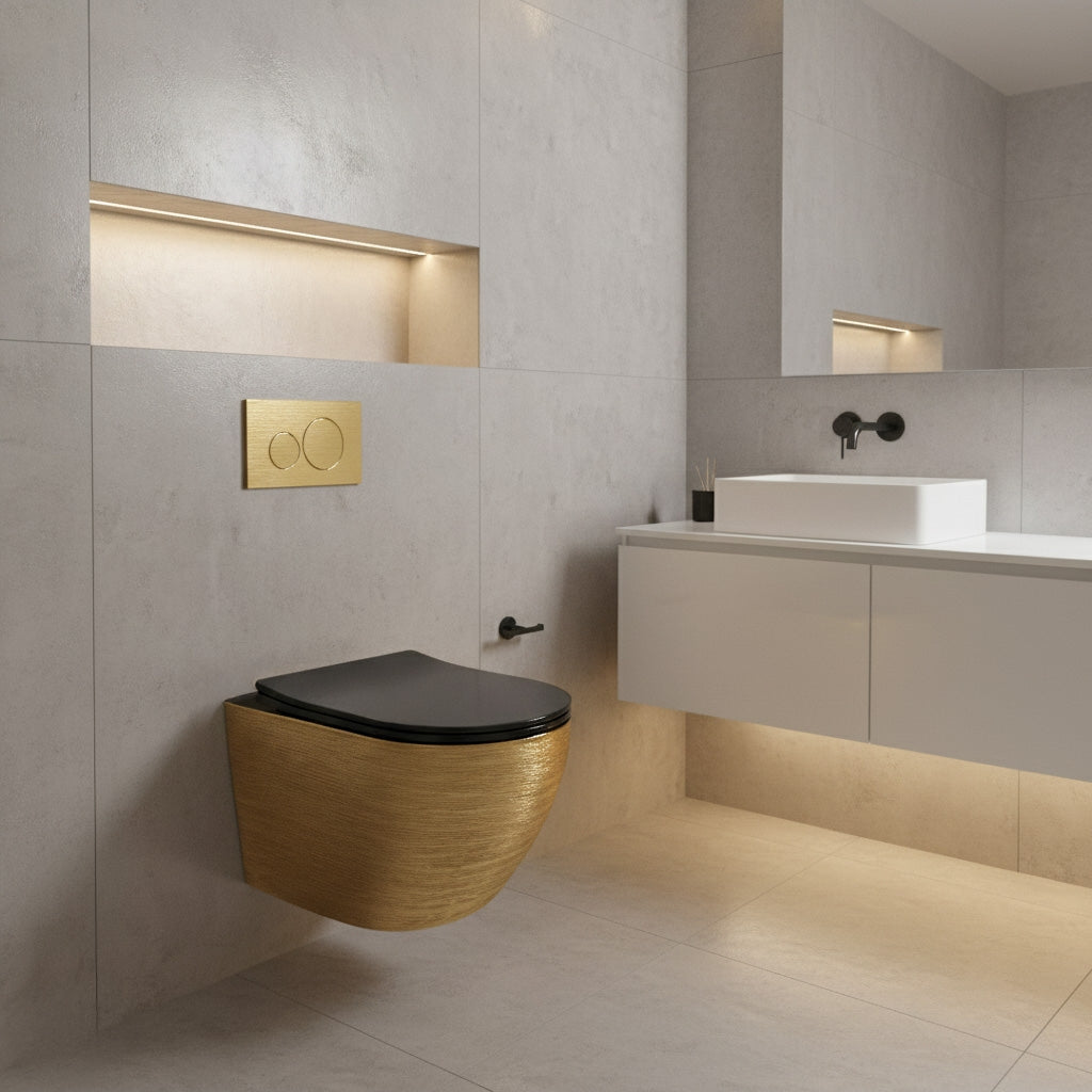 Závěsná WC mísa Rea Carlo Mini Tornado Black Brush Gold  2