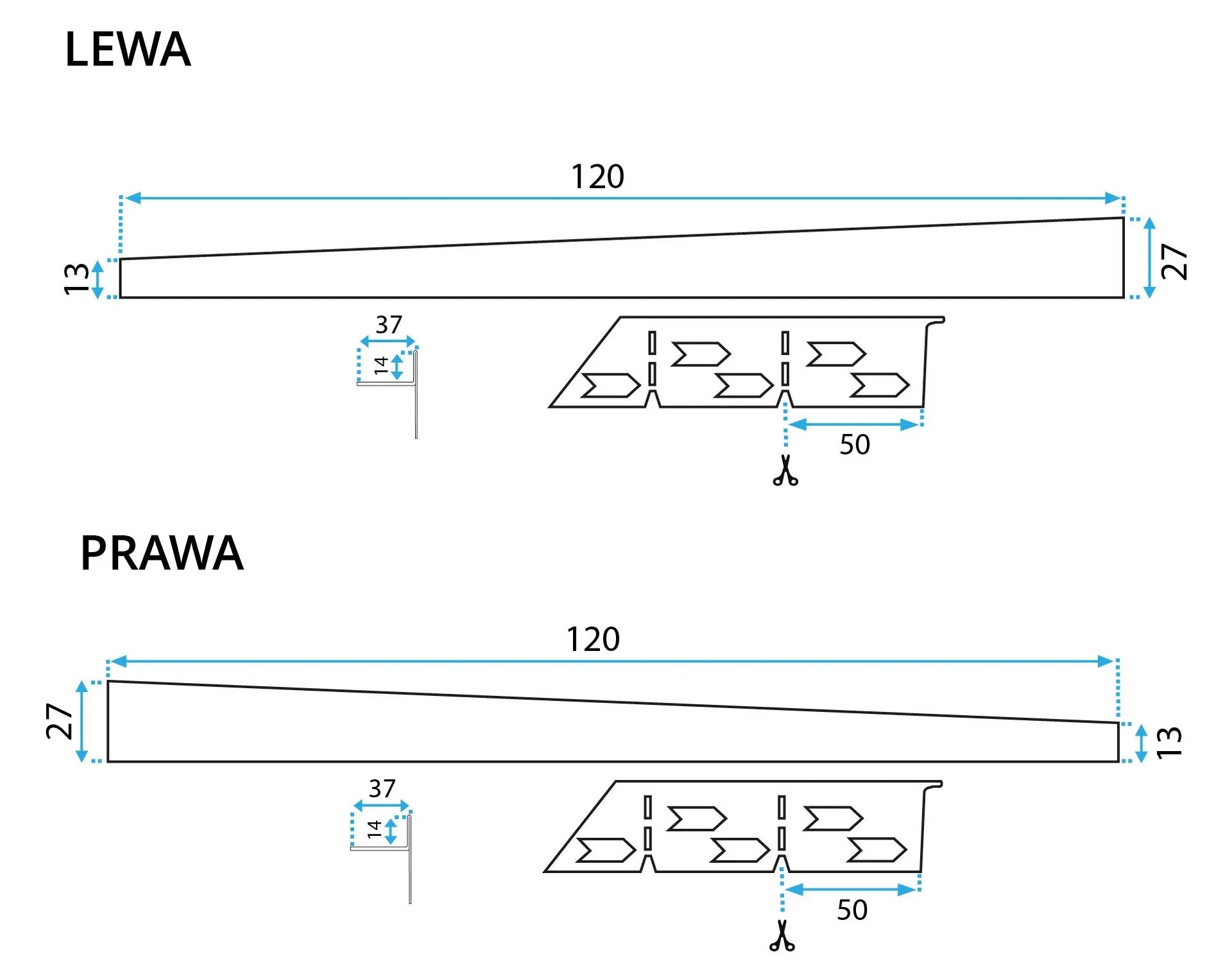 Sprchový odtokový pásek 120 cm broušený nikl vlevo 10