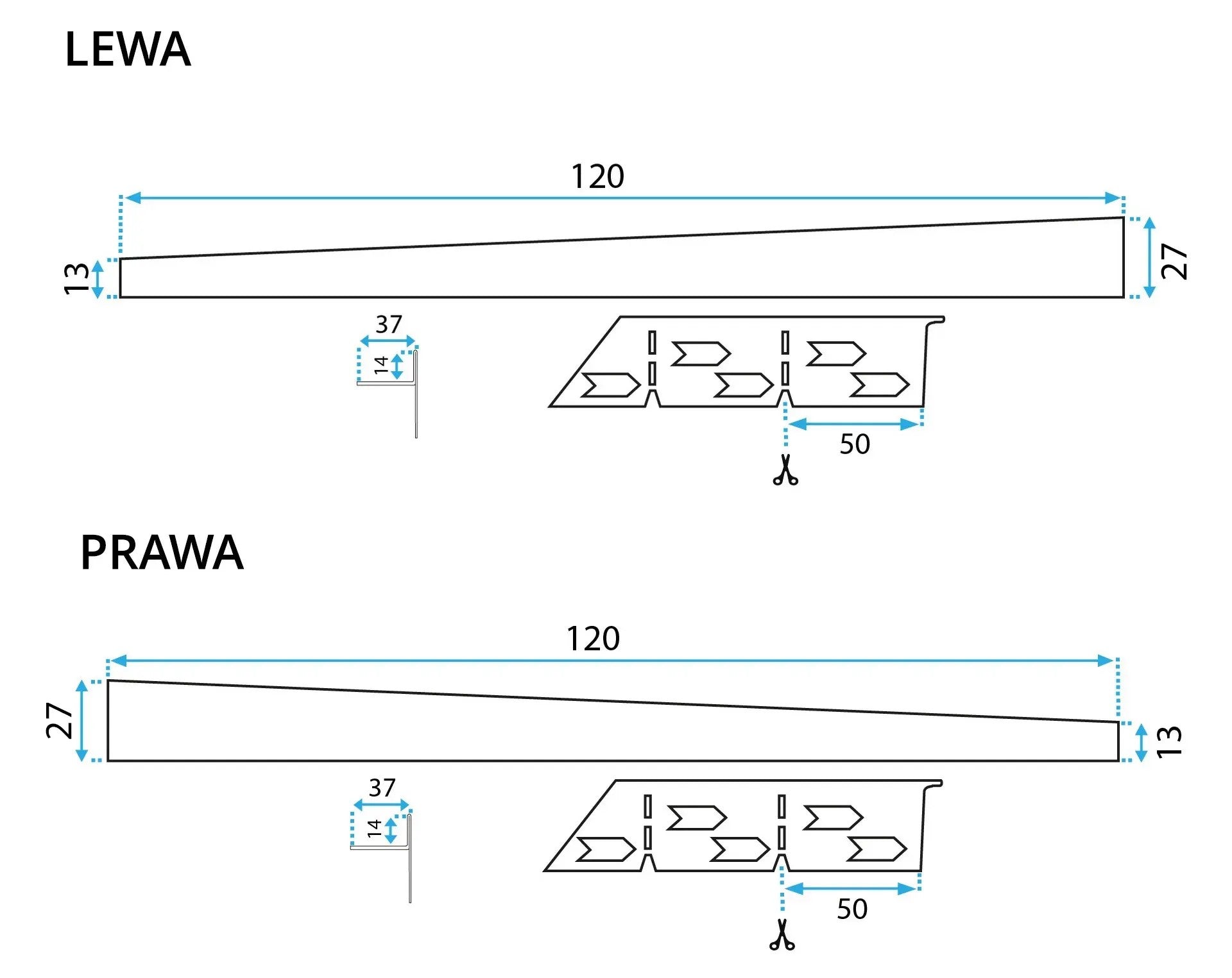 Spádová lišta sprchové vaničky 120cm Zlatá vpravo 10