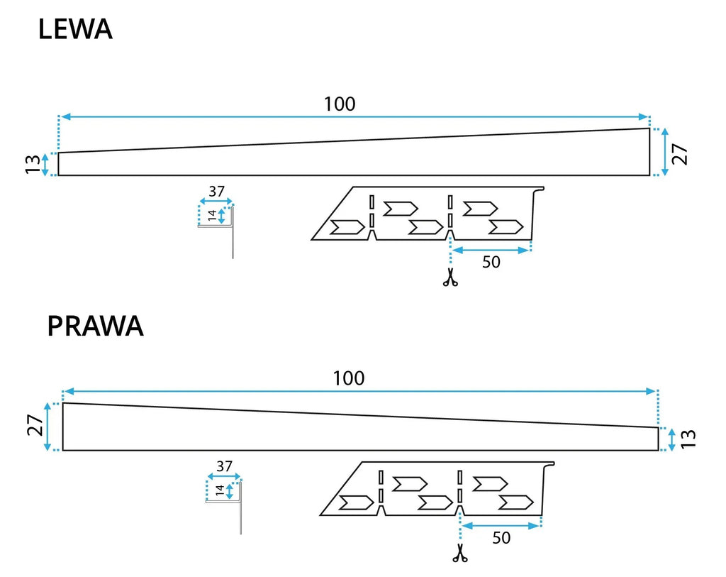 Spádová lišta sprchové vaničky 100cm Zlatá vlevo 10