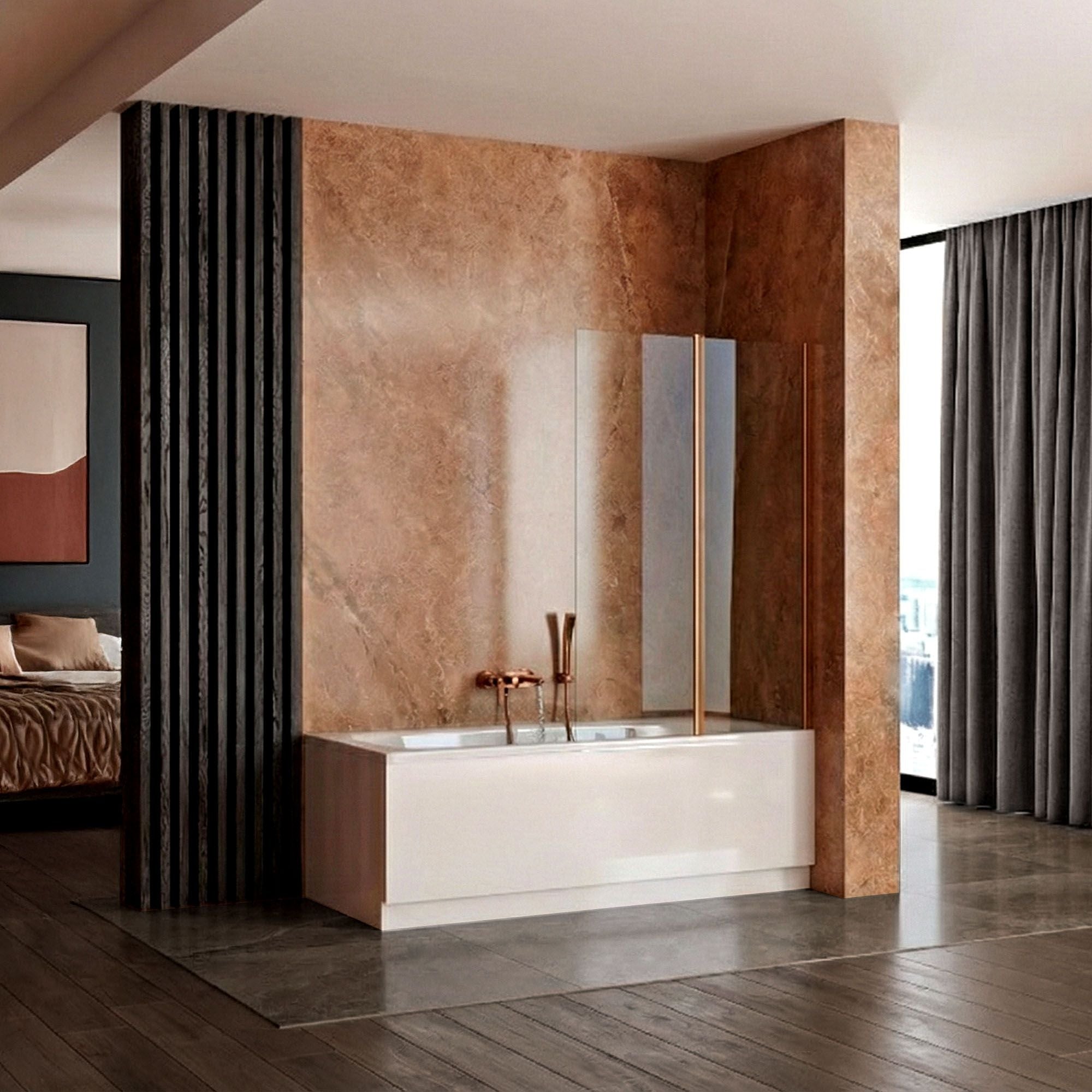 Skládací vanová zástěna REA AGAT-2 100 Brush Copper  2