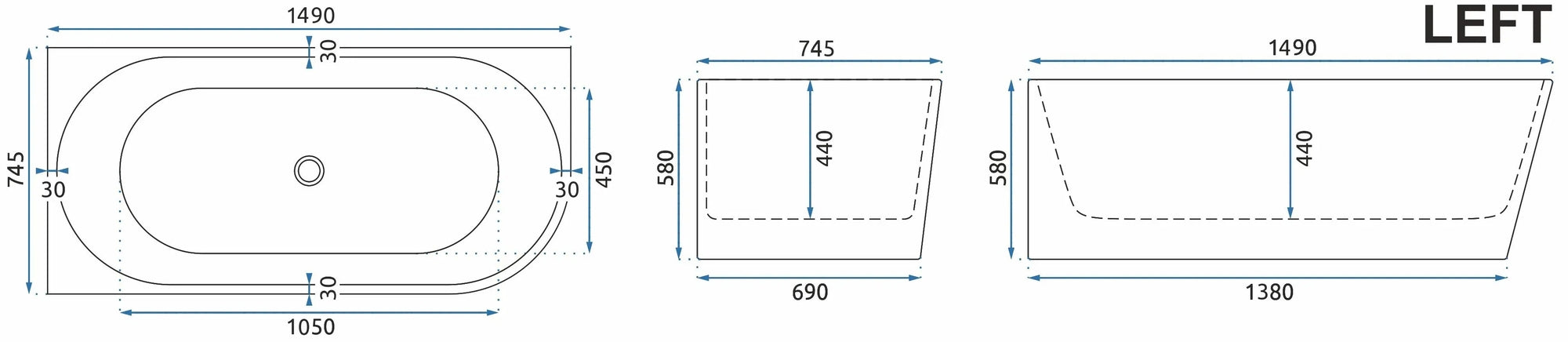 Rohová akrylová vana SYDNEY BELLANTO LEFT 150cm  4