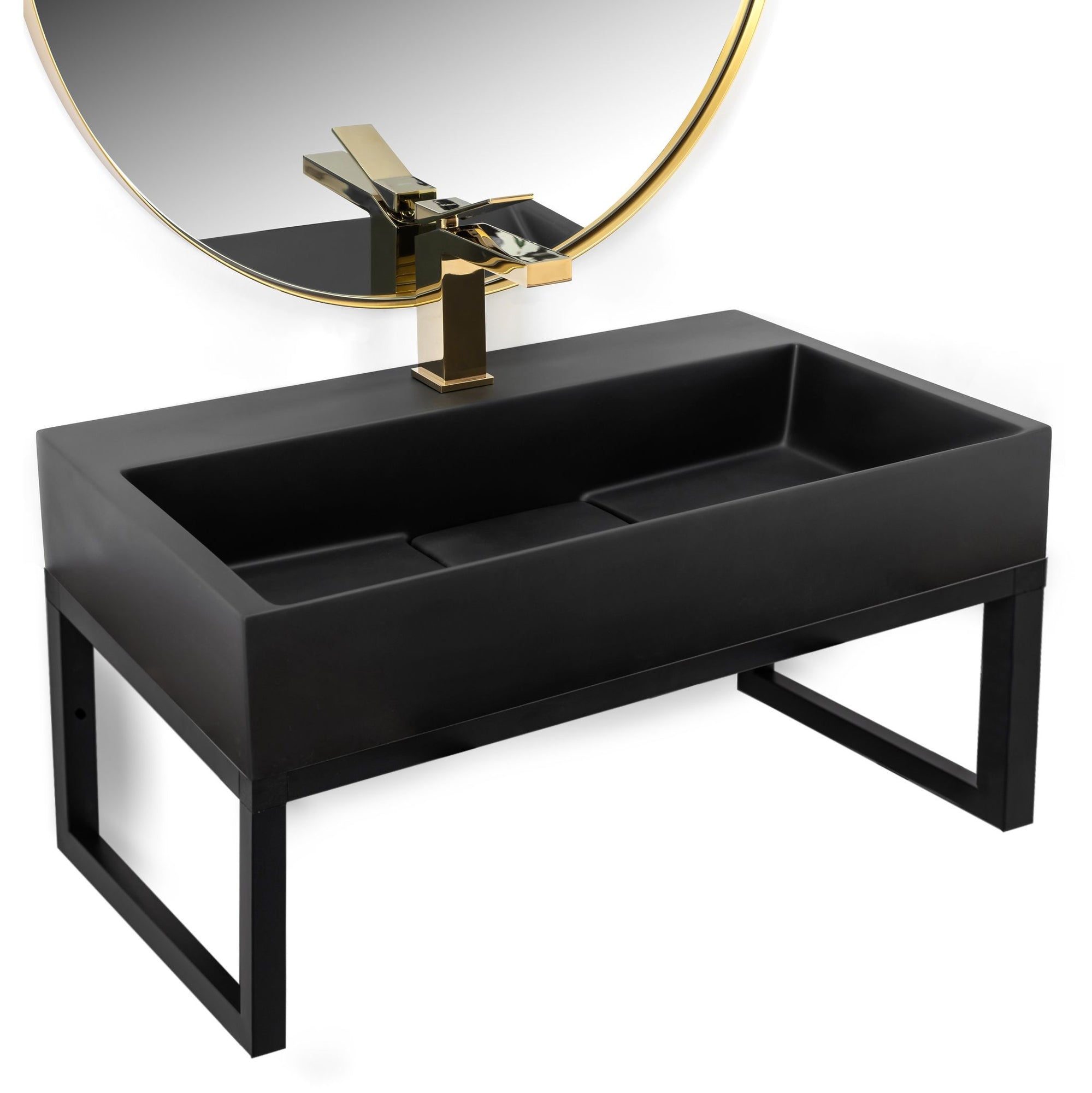 Konglomerátové umyvadlo na desku REA GOYA - matné černé 60CM + konzole  2