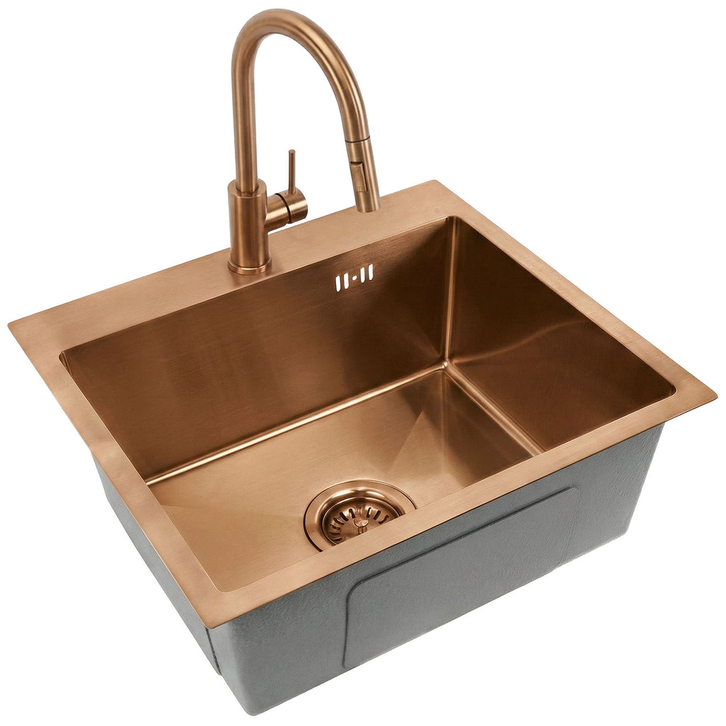 Ocelový dřez Leo 50 BRUSH COPPER s kuchyňskou baterií 7
