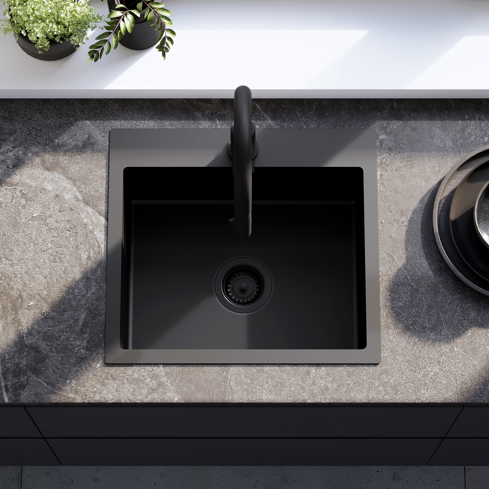 Ocelový dřez Leo 50 Black bez kuchyňské baterie 3