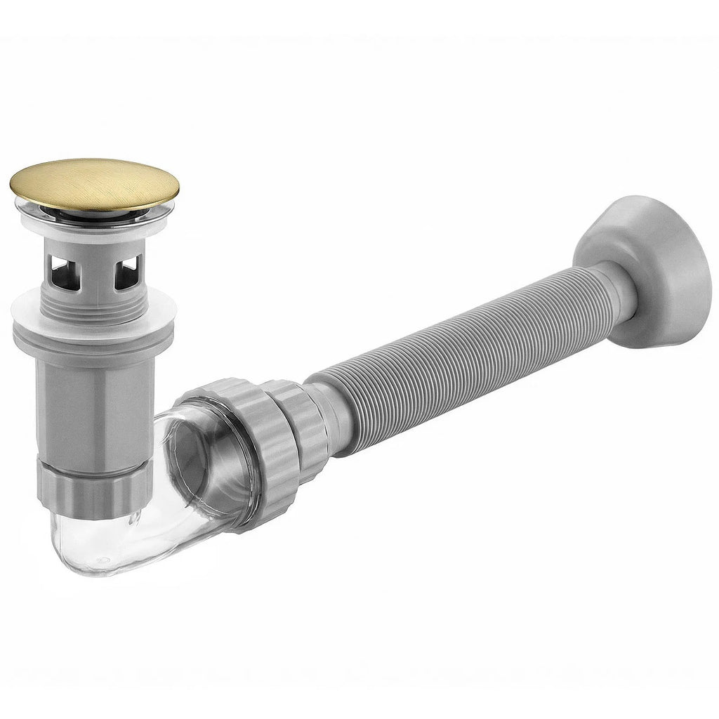 Umyvadlový sifon s univerzální výpustí click-clack REA Flow Brush Gold  1
