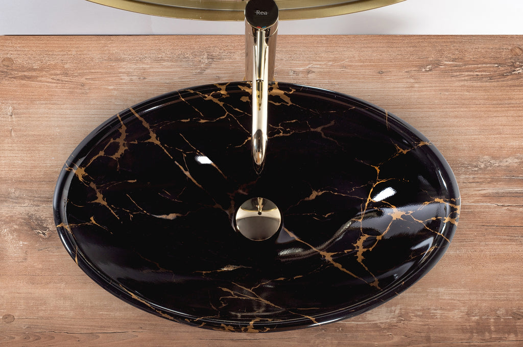 Umyvadlo na desku REA PAMELA Black Marble Shiny  5