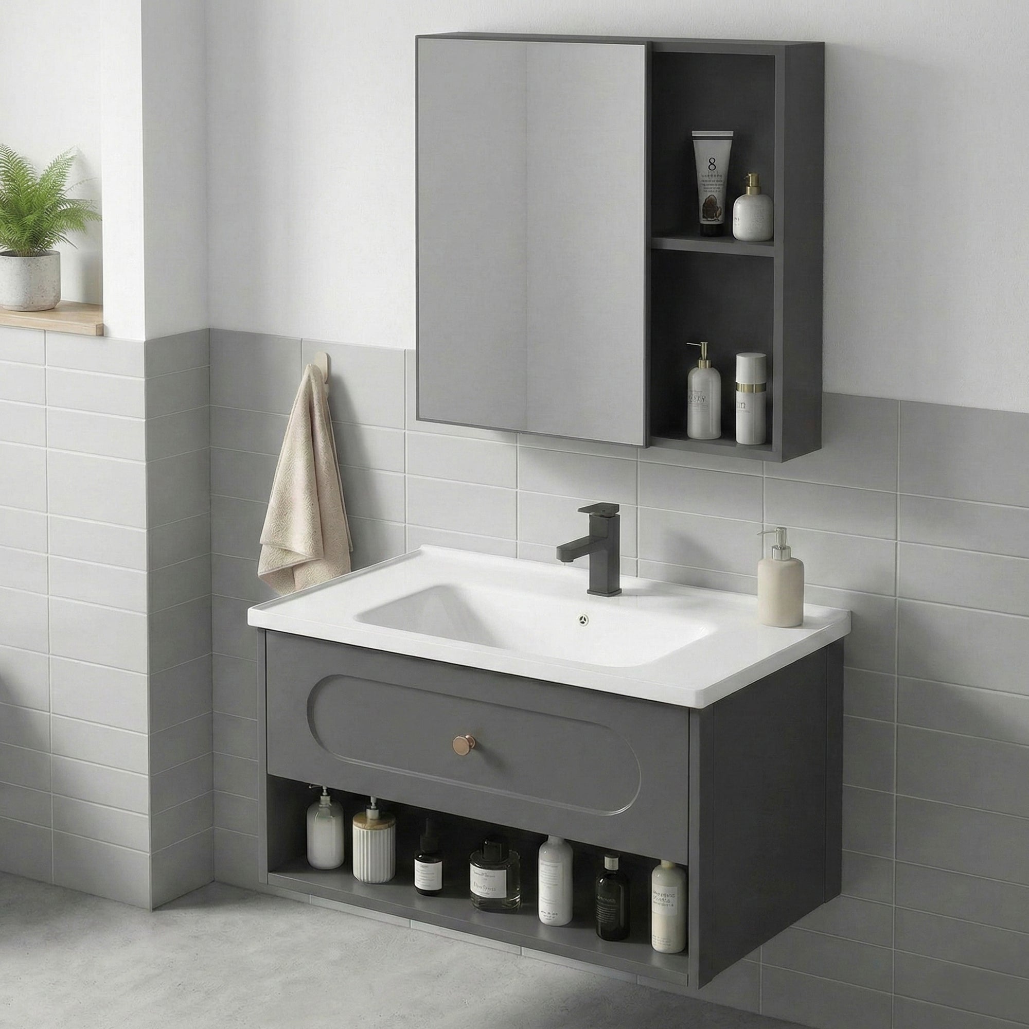 Sada koupelnového nábytku s umyvadlem River 60cm Grey  3