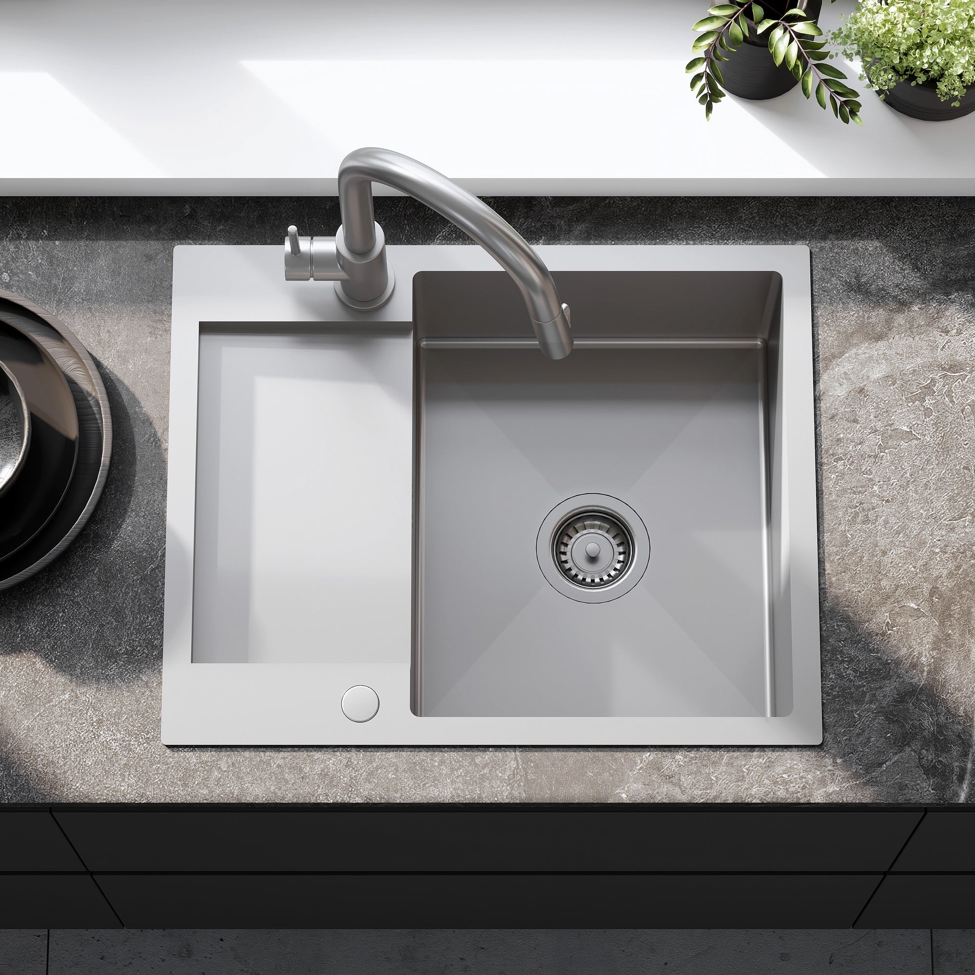 Ocelový dřez Paul BRUSH NICKEL bez kuchyňské baterie 5