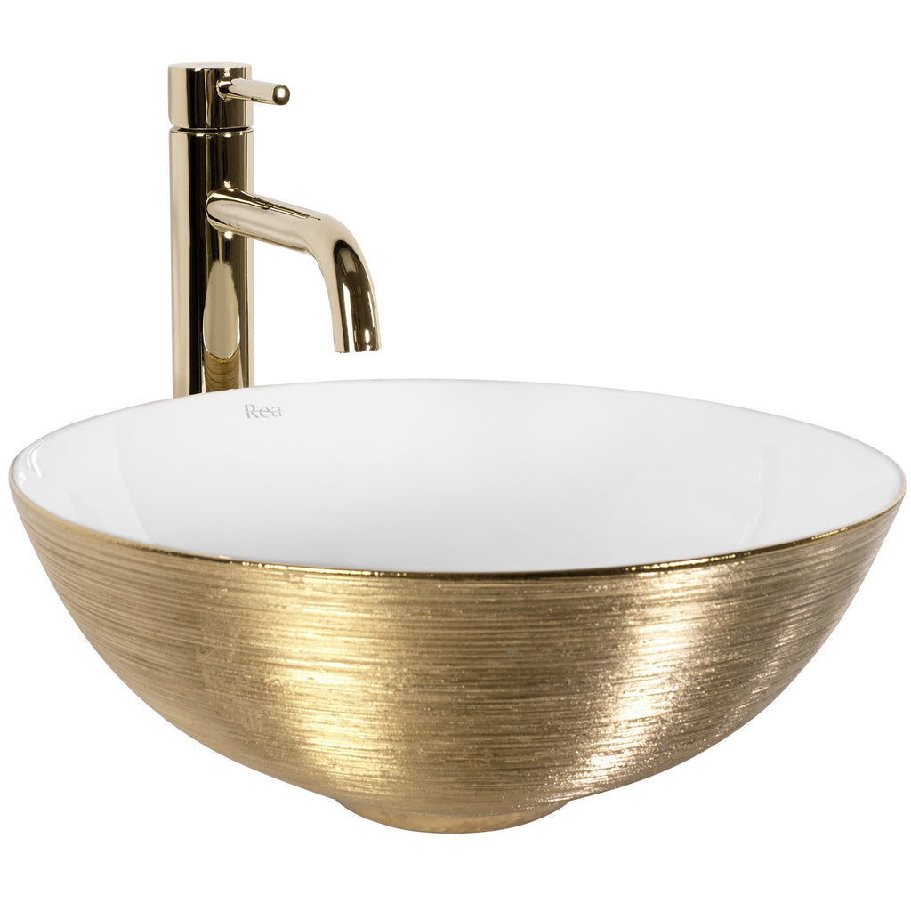 Umyvadlo na desku REA STELLA Gold Brush / White  6