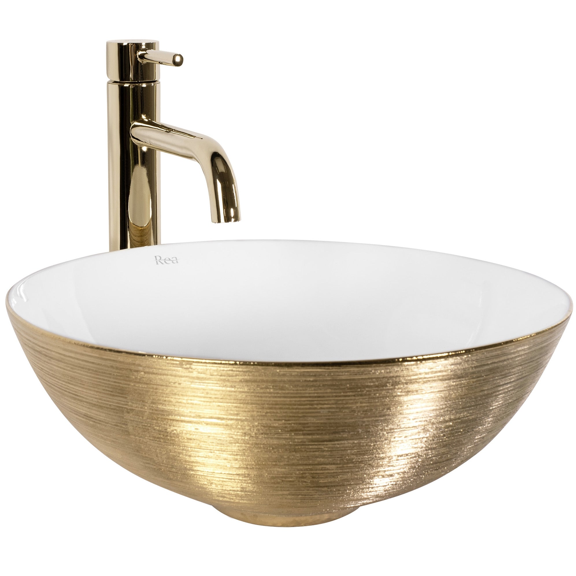 Umyvadlo na desku REA STELLA Gold Brush / White  6