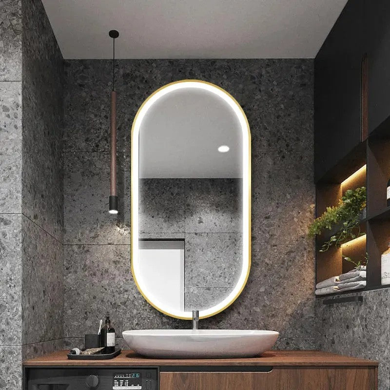Zrcadlo LED OVL 50x100cm Brush Gold  2