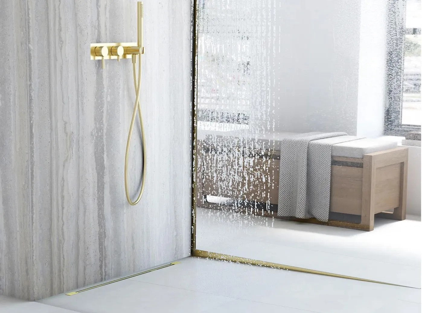 Spádová lišta sprchové vaničky 140cm Zlatá vpravo 2