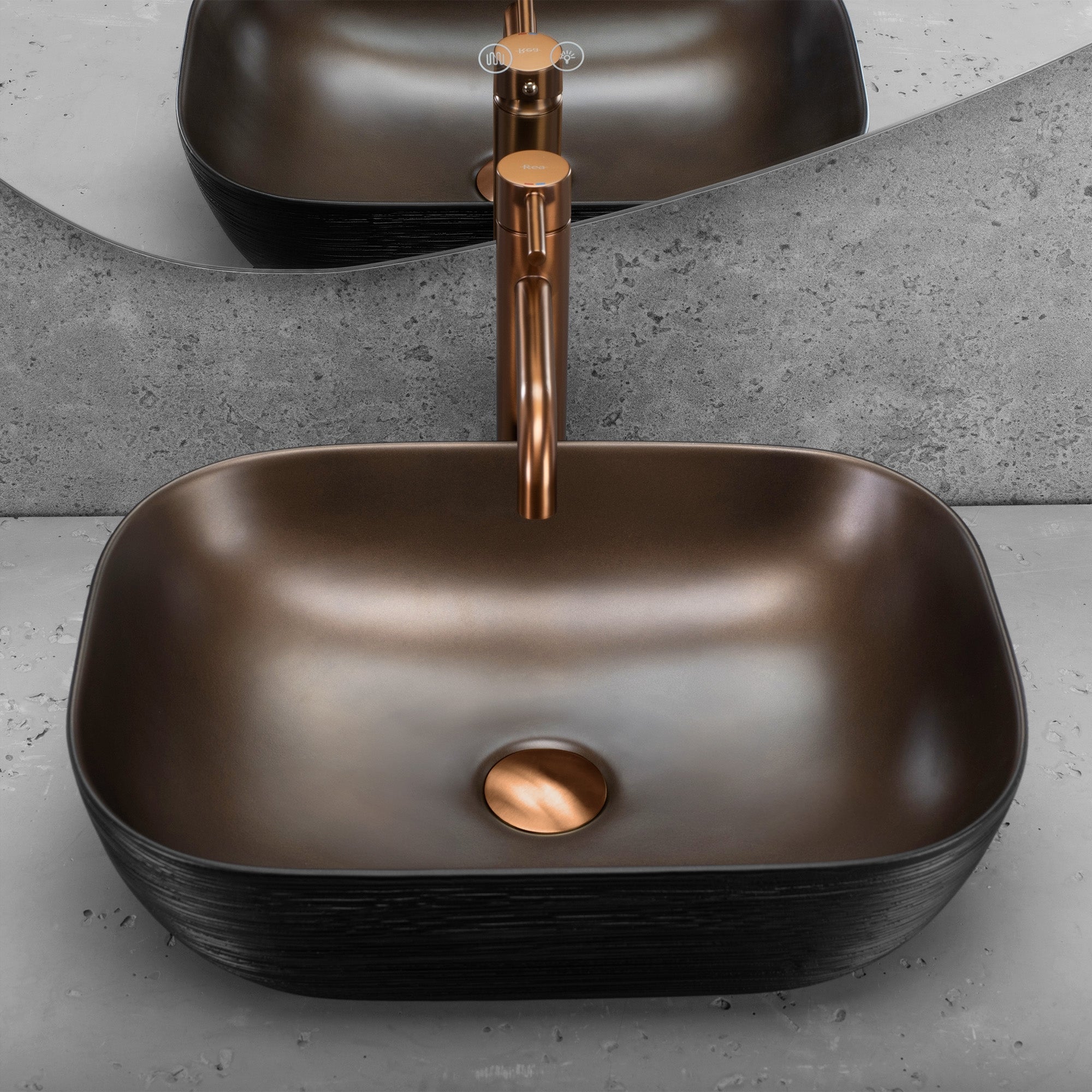 Umyvadlo na desku Rea Belinda COPPER BRUSH / Black  4