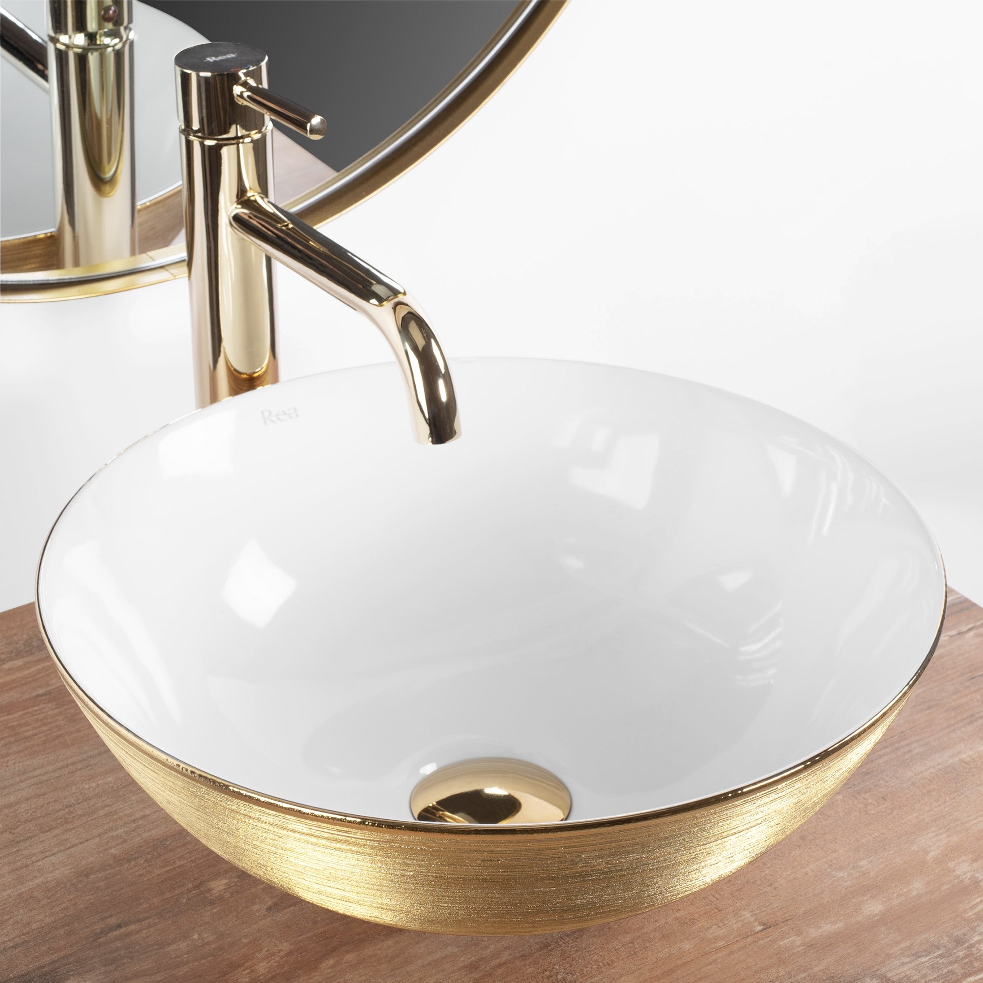 Umyvadlo na desku REA STELLA Gold Brush / White  7