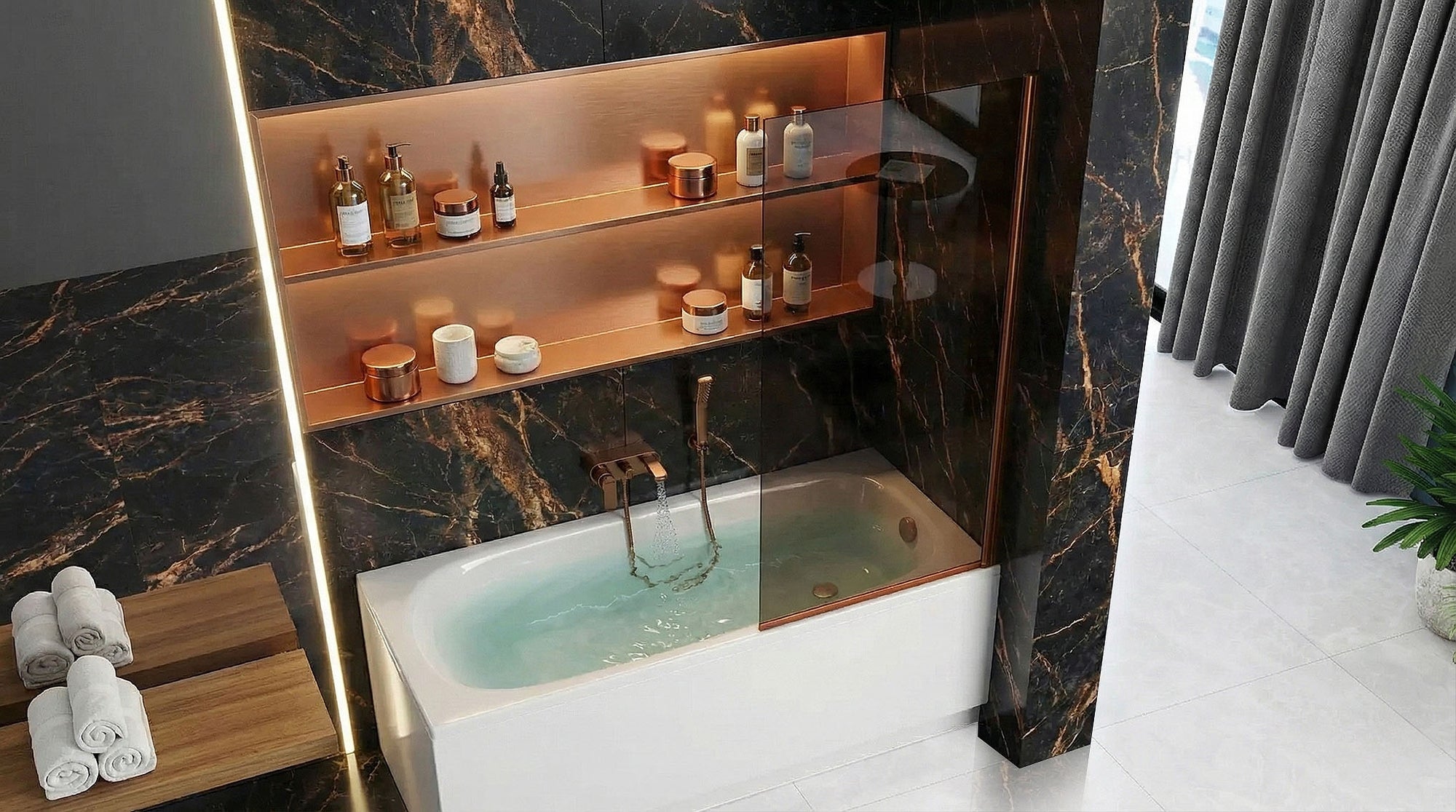 Paravan vanový Rea Elegant Brush Copper 70  6