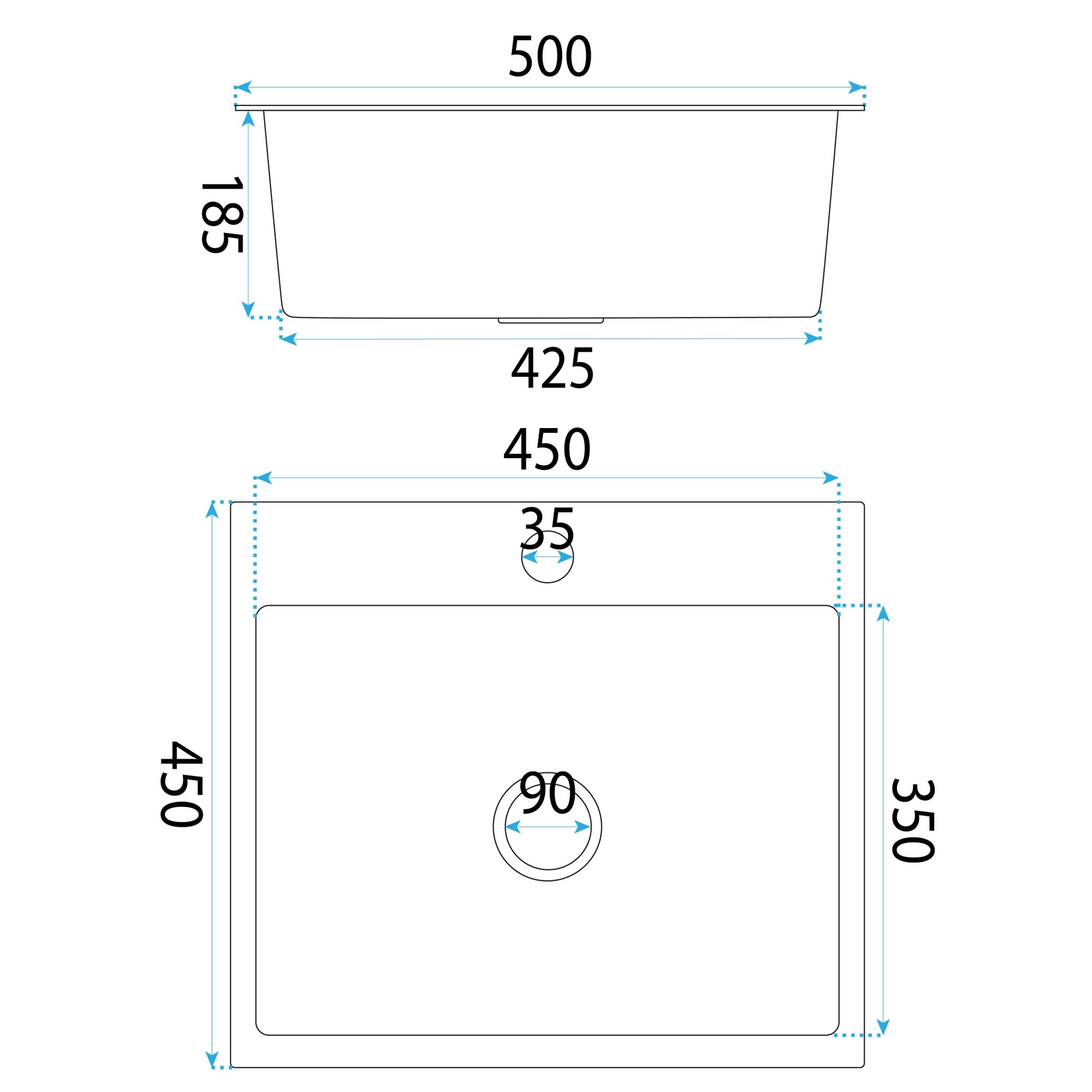 Ocelový dřez Leo 50 Black bez kuchyňské baterie 9