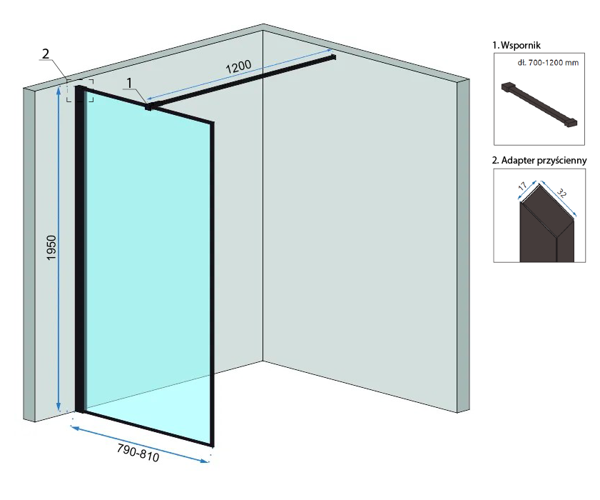 Sprchová zástena REA BLER 80 + police a věšák EVO  6