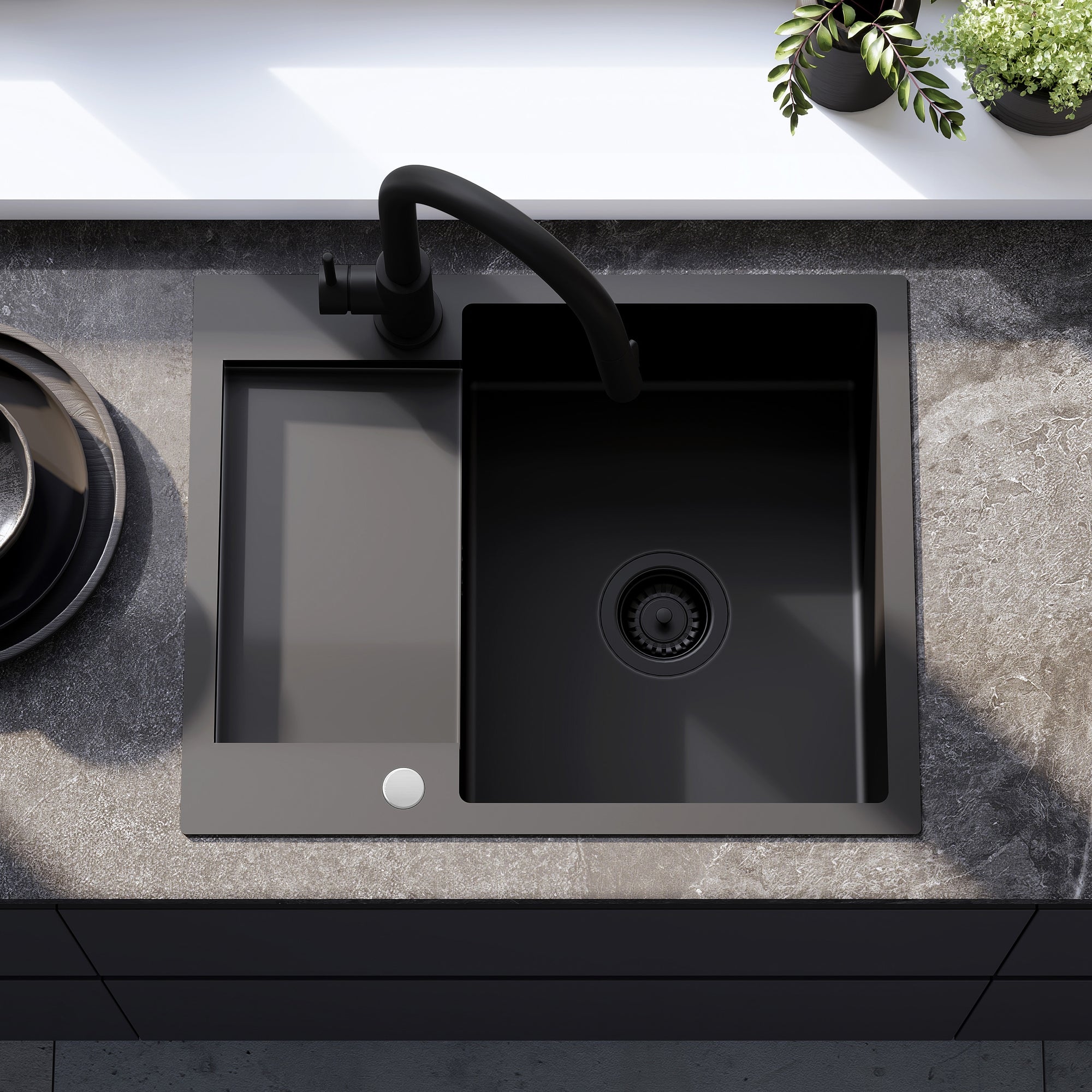 Ocelový dřez Paul Black bez kuchyňské baterie 4