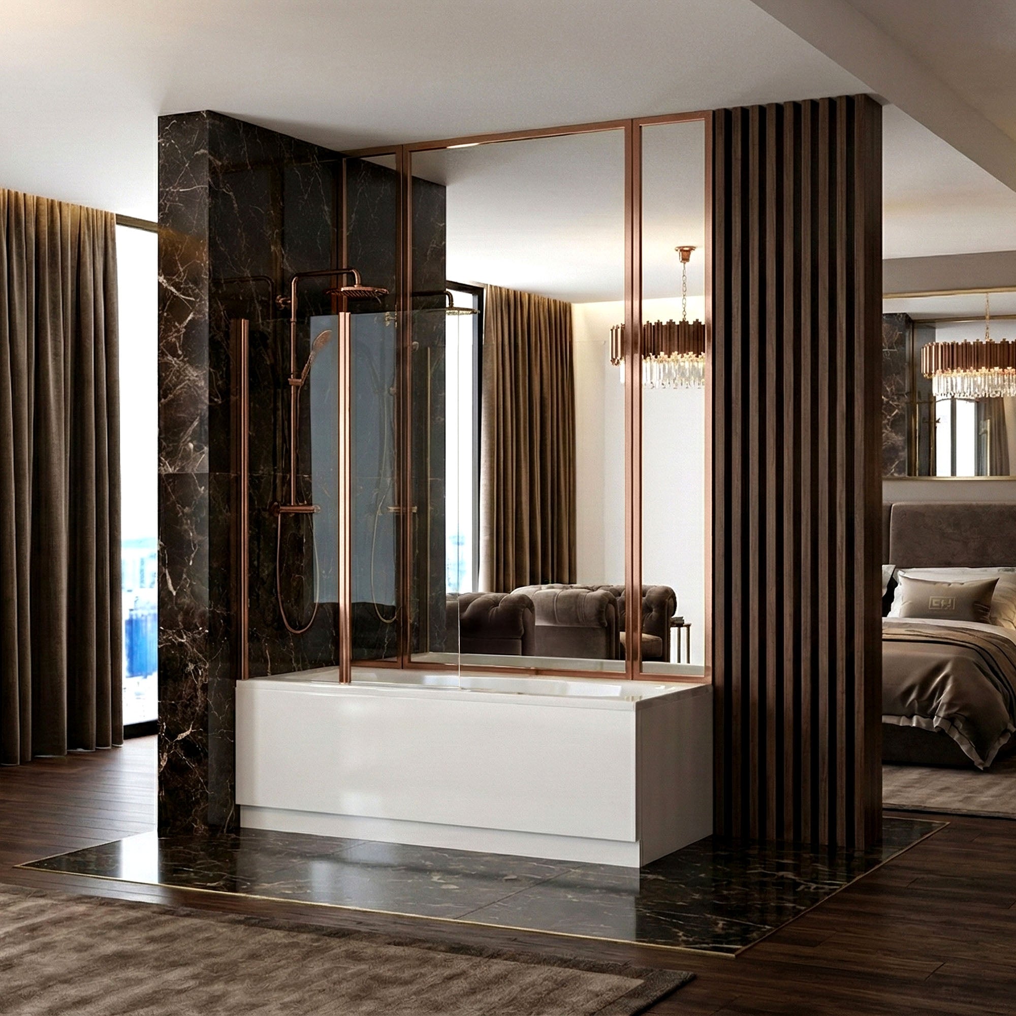 Skládací vanová zástěna REA AGAT-2 80 Brush Copper  2