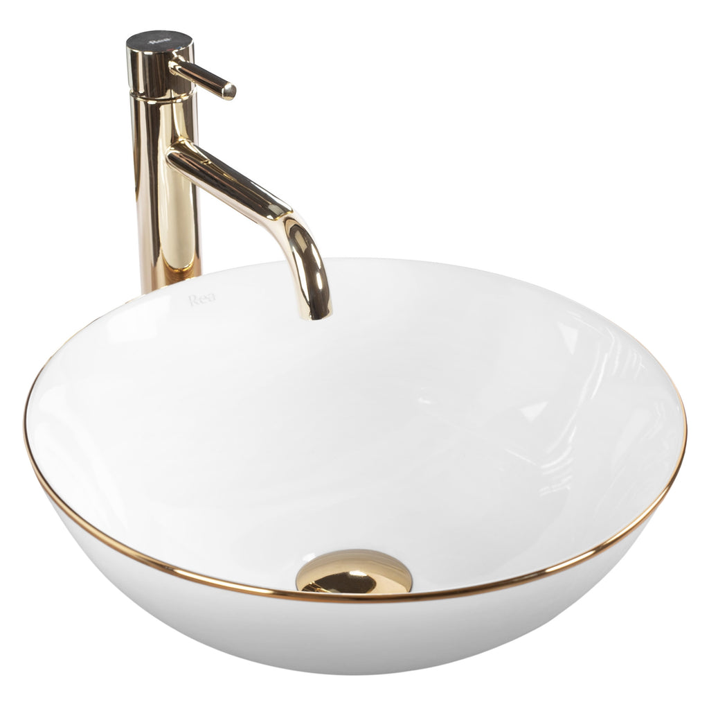 Umyvadlo na desku REA STELLA - bílé gold edge  1