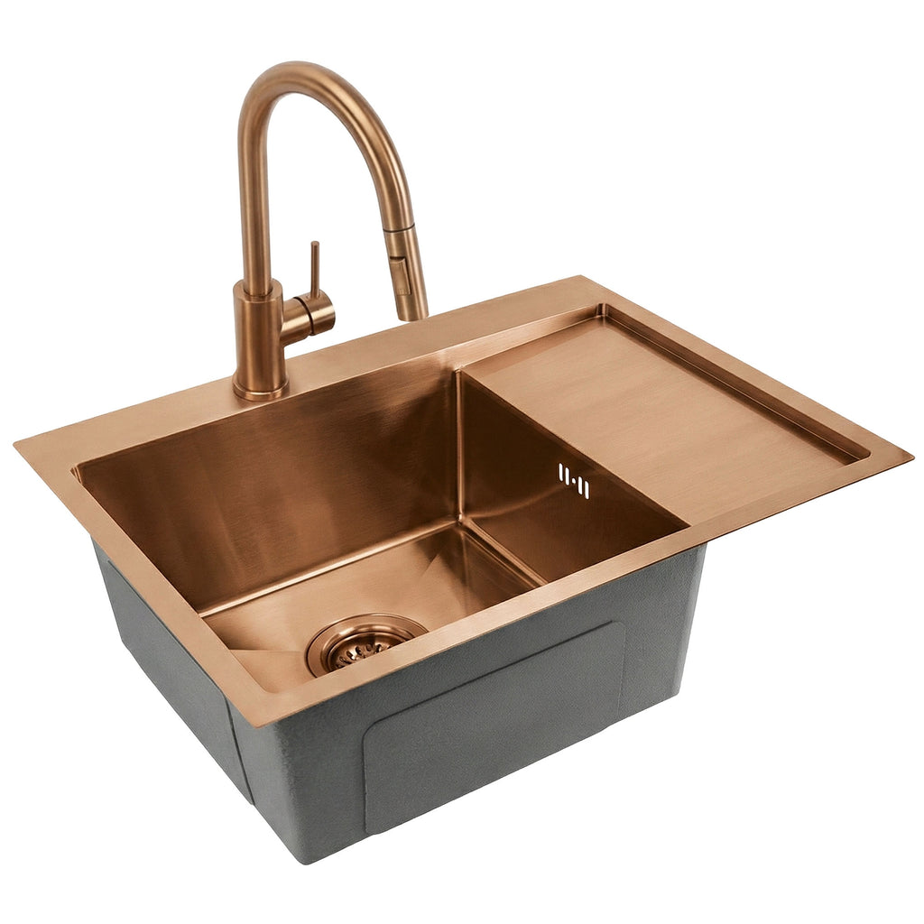 Ocelový dřez Fin BRUSH COPPER bez kuchyňské baterie 8