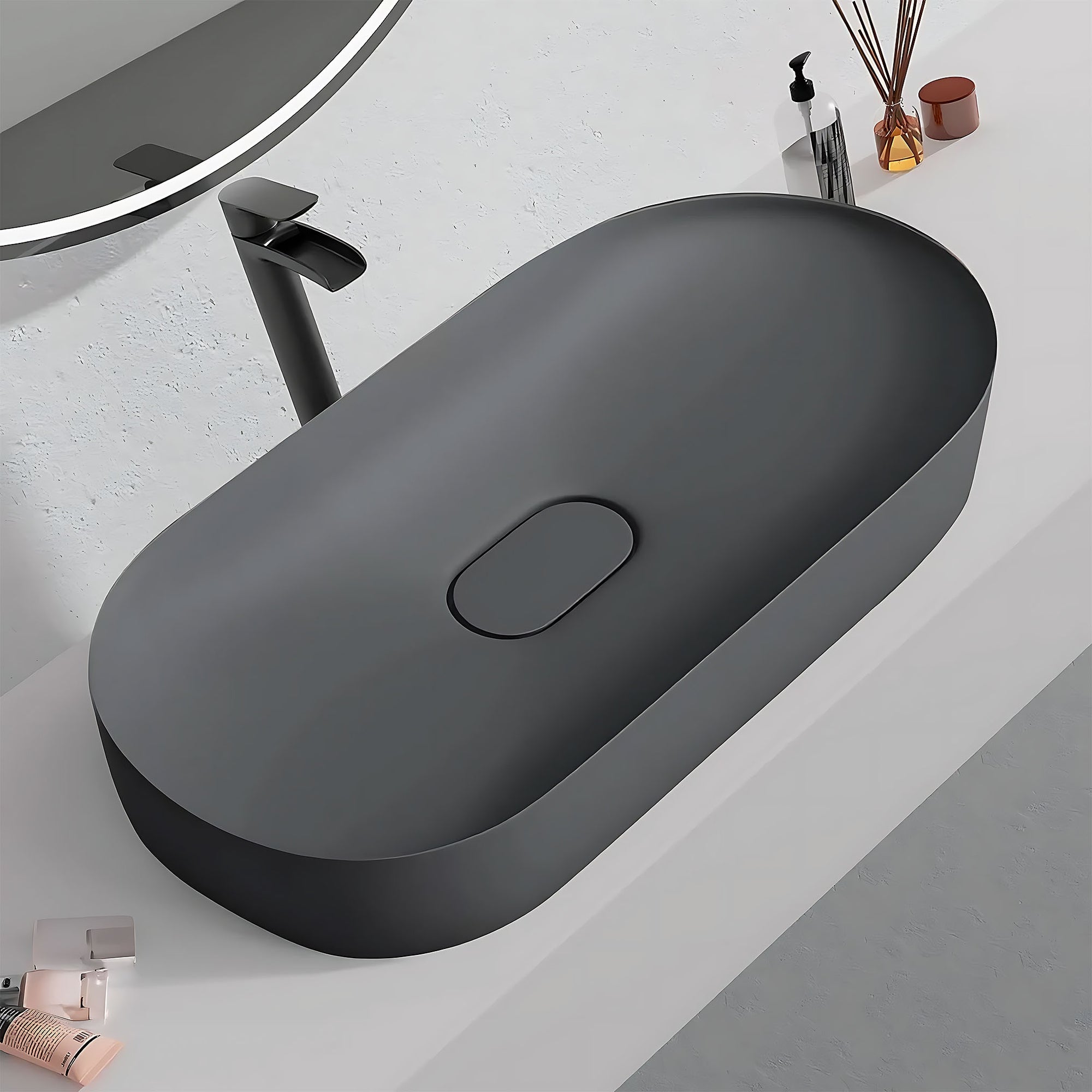 Umyvadlo REA  IRIS 71 CM GREY MATT na desku - konglomerát  9