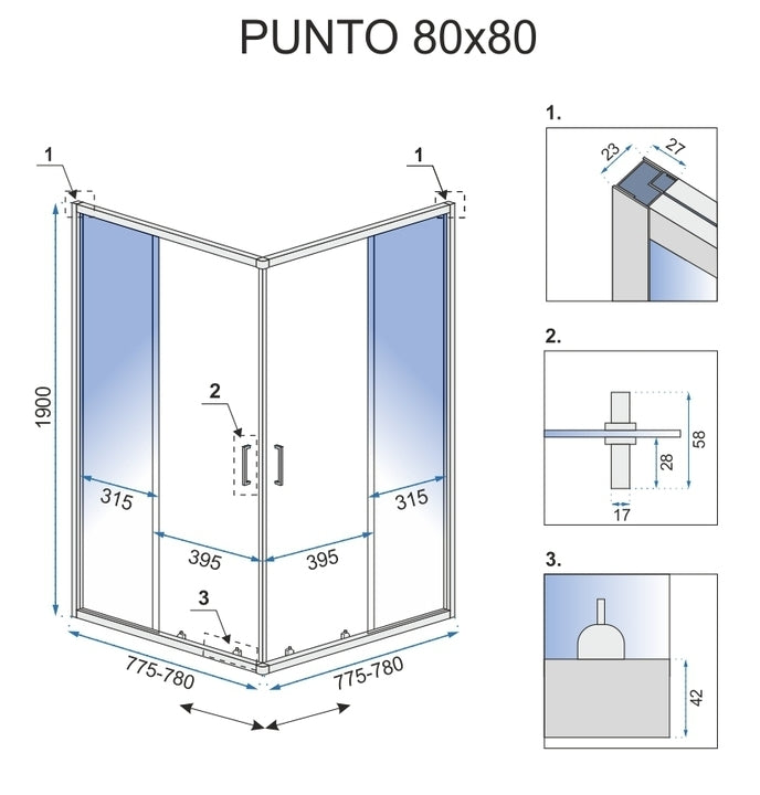 Sprchový kout REA PUNTO 80x80 - černý Se sprchovou vaničkou Savoy black 7