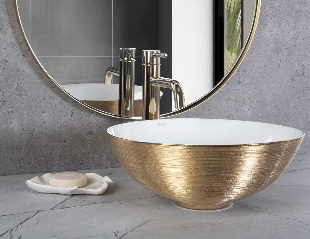 Umyvadlo na desku REA STELLA Gold Brush / White  5