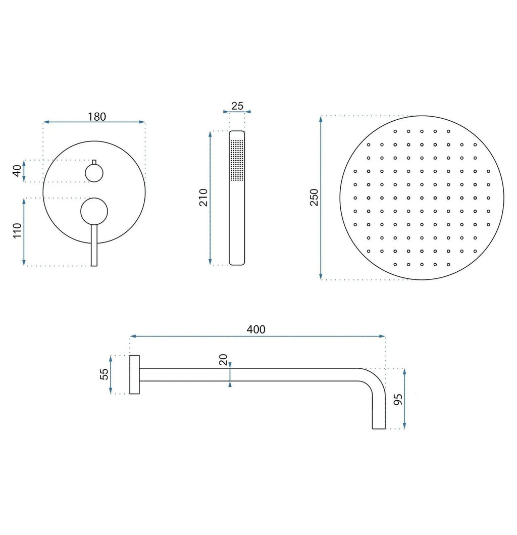 Podomítková sprchová sada Rea Foss Clif Nickel Brush + BOX  6