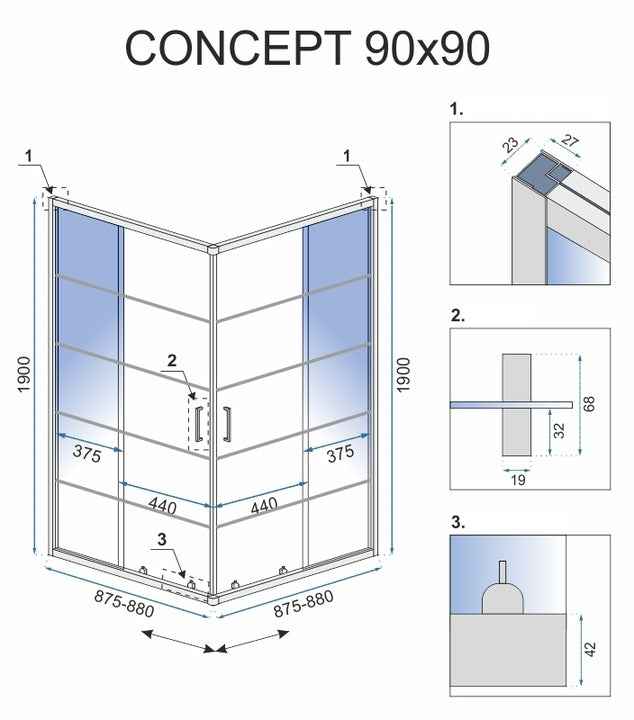 Sprchový kout REA CONCEPT 90x90 - černý Se sprchovou vaničkou Savoy black 5