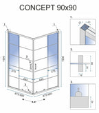 Sprchový kout REA CONCEPT 90x90 - černý Se sprchovou vaničkou Savoy 5