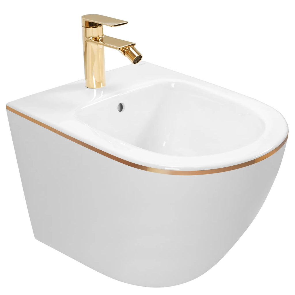 Závěsná WC mísa REA CARLO Mini Rimless - bílo-zlatý  3
