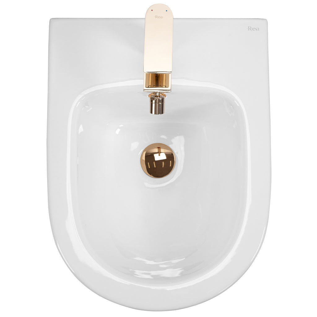 Závěsná WC mísa REA CARLO Mini Rimless - bílo-zlatý  4