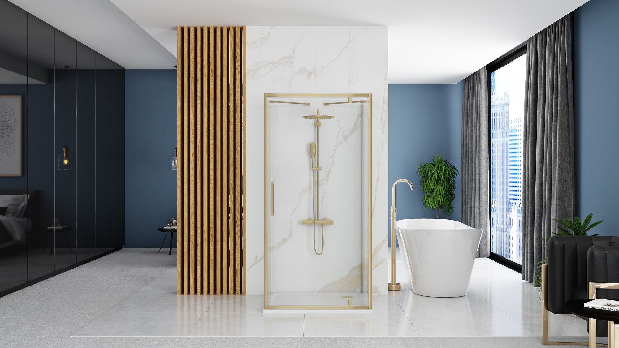 Rohový sprchový kout REA RAPID SWING Brush Gold Dveře: 90 x Sprchová zástěna: 80 4