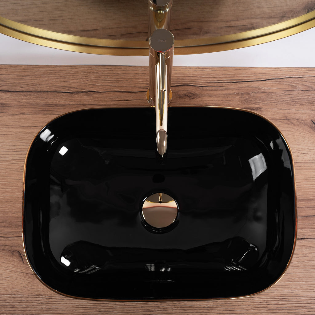 Umyvadlo na desku Rea Belinda BLACK  BRUSH GOLD  5