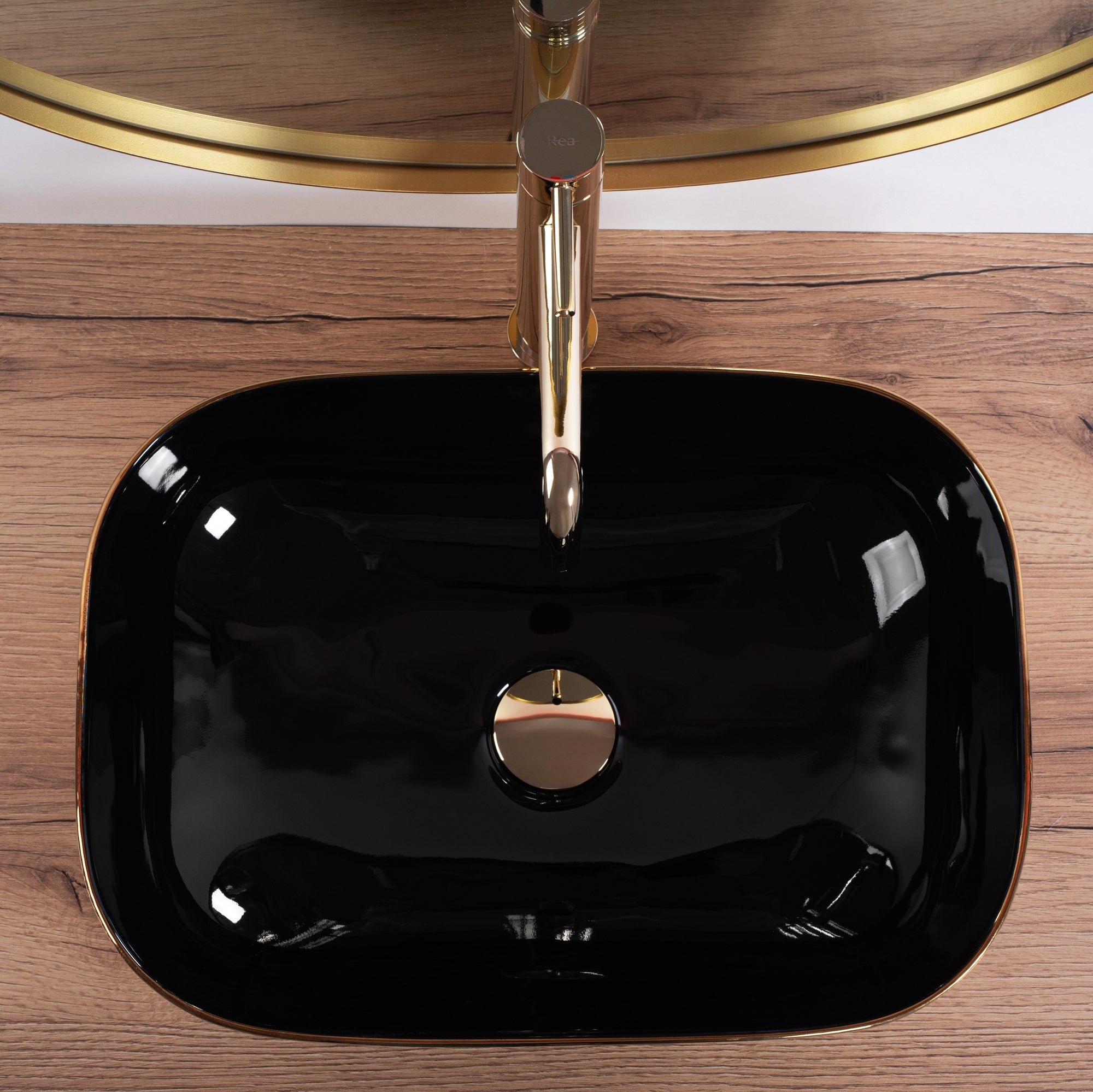 Umyvadlo na desku Rea Belinda BLACK  BRUSH GOLD  5