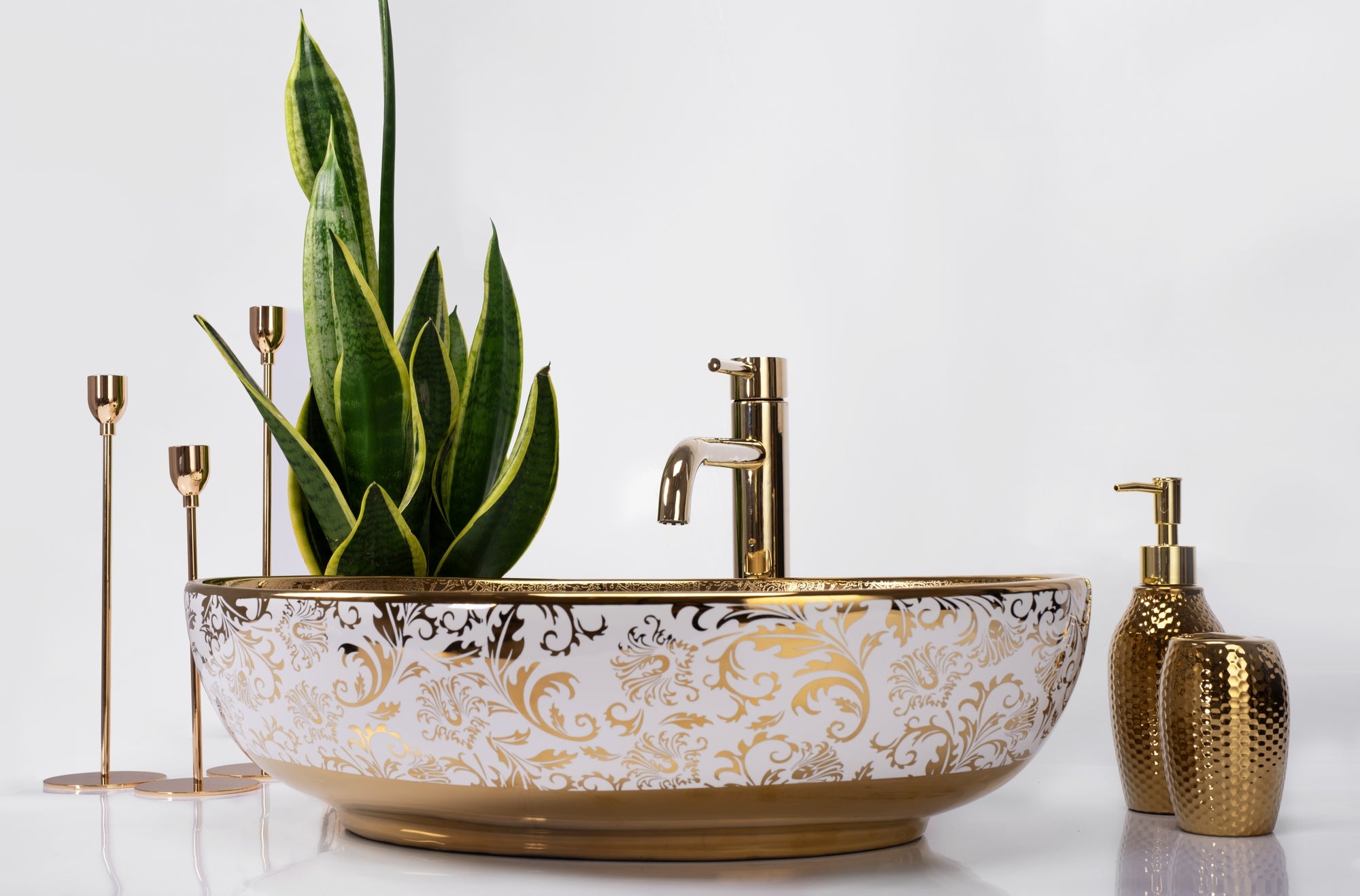 Umyvadlo na desku Rea Margot White/Gold  4