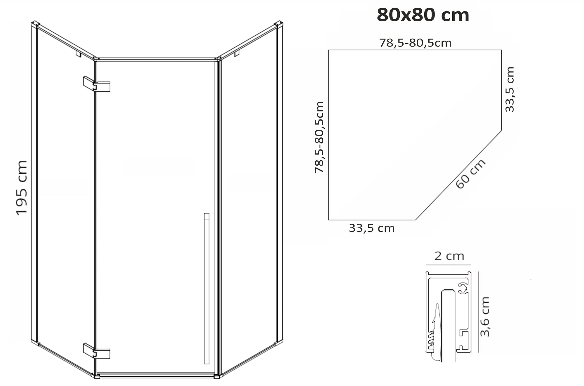 Sprchový kout DIAMOND 80x80 - černá matná Se sprchovou vaničkou Diamond 14
