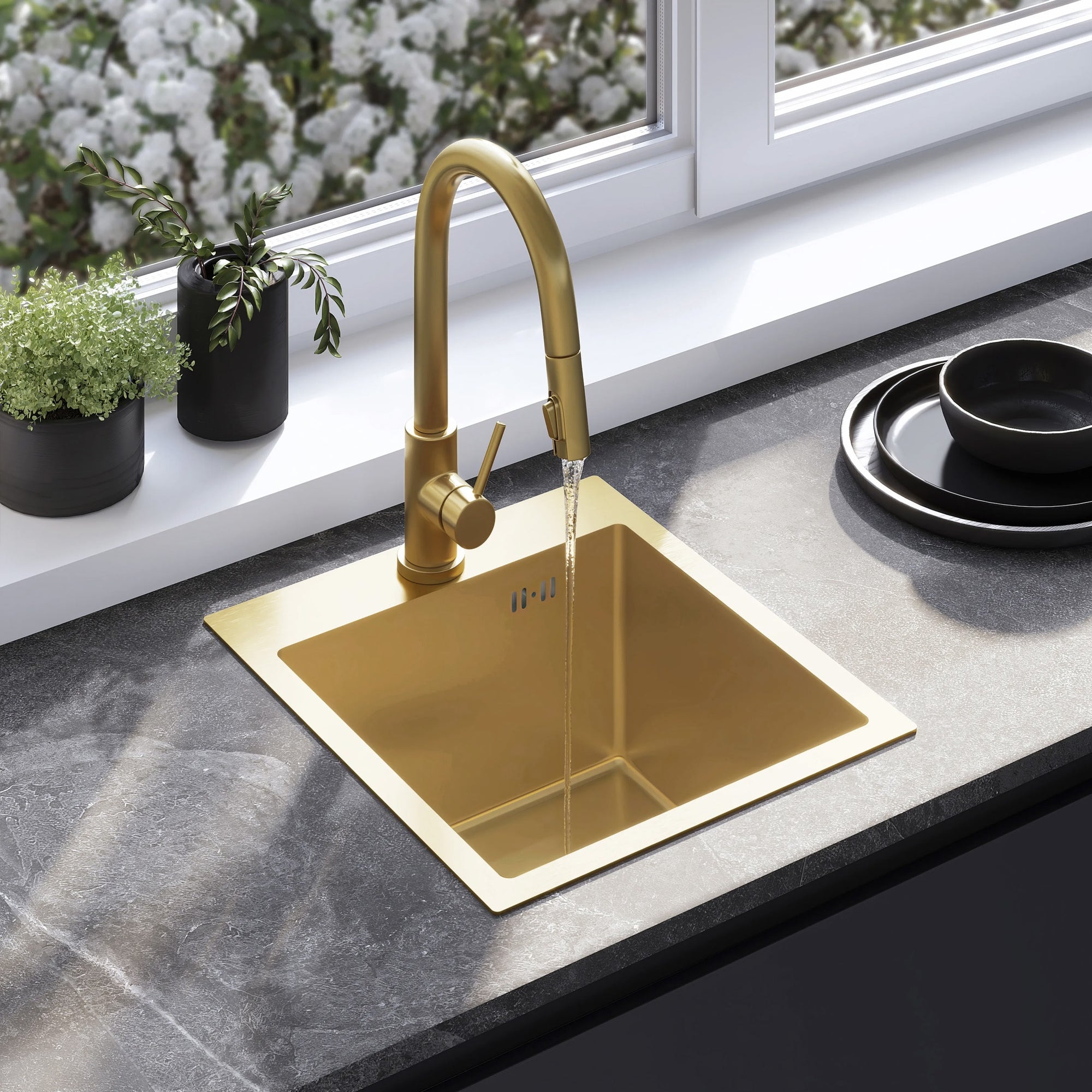 Ocelový dřez Leo 40 BRUSH GOLD bez kuchyňské baterie 1