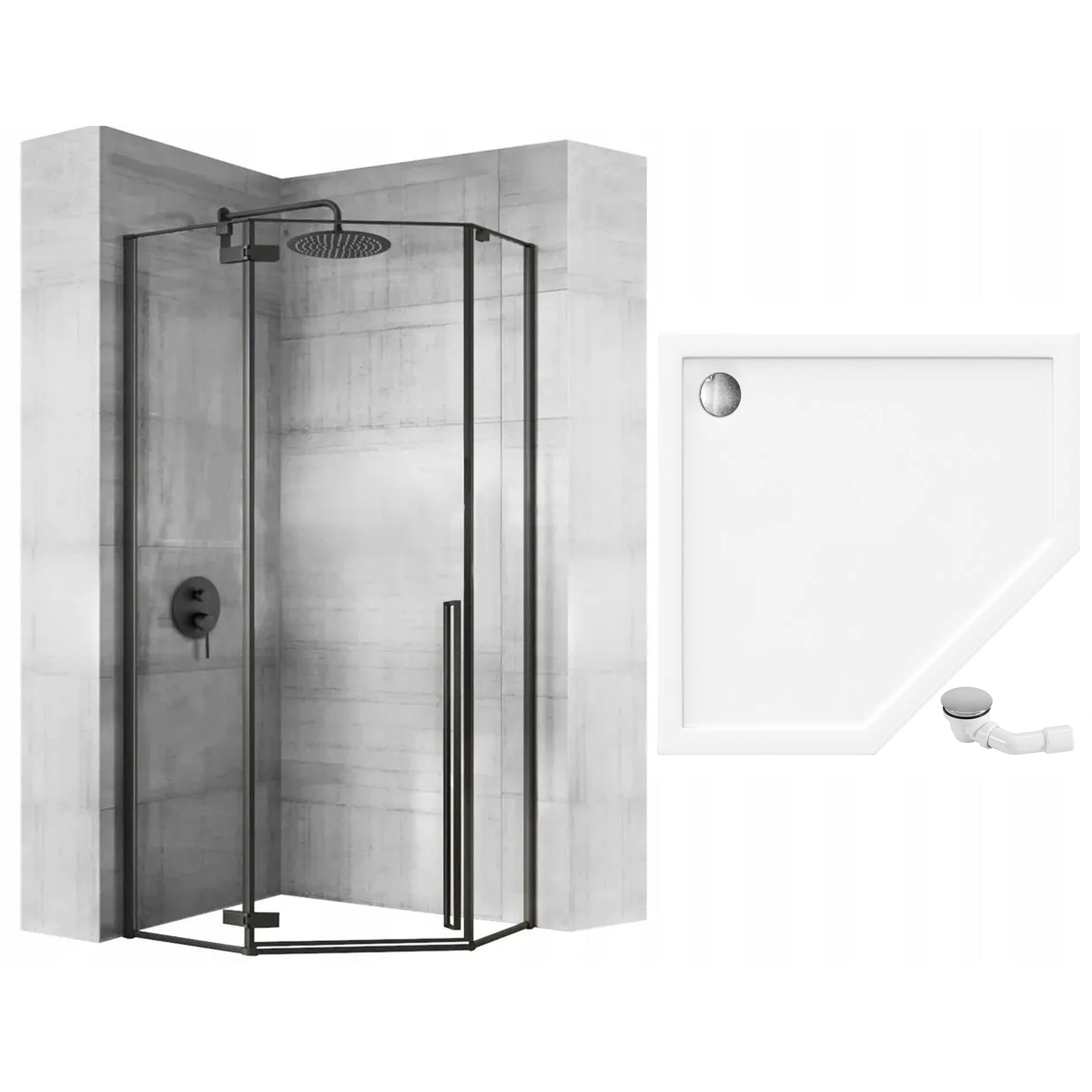 Sprchový kout REA DIAMOND 90x90 - matná černá Se sprchovou vaničkou Diamond 8
