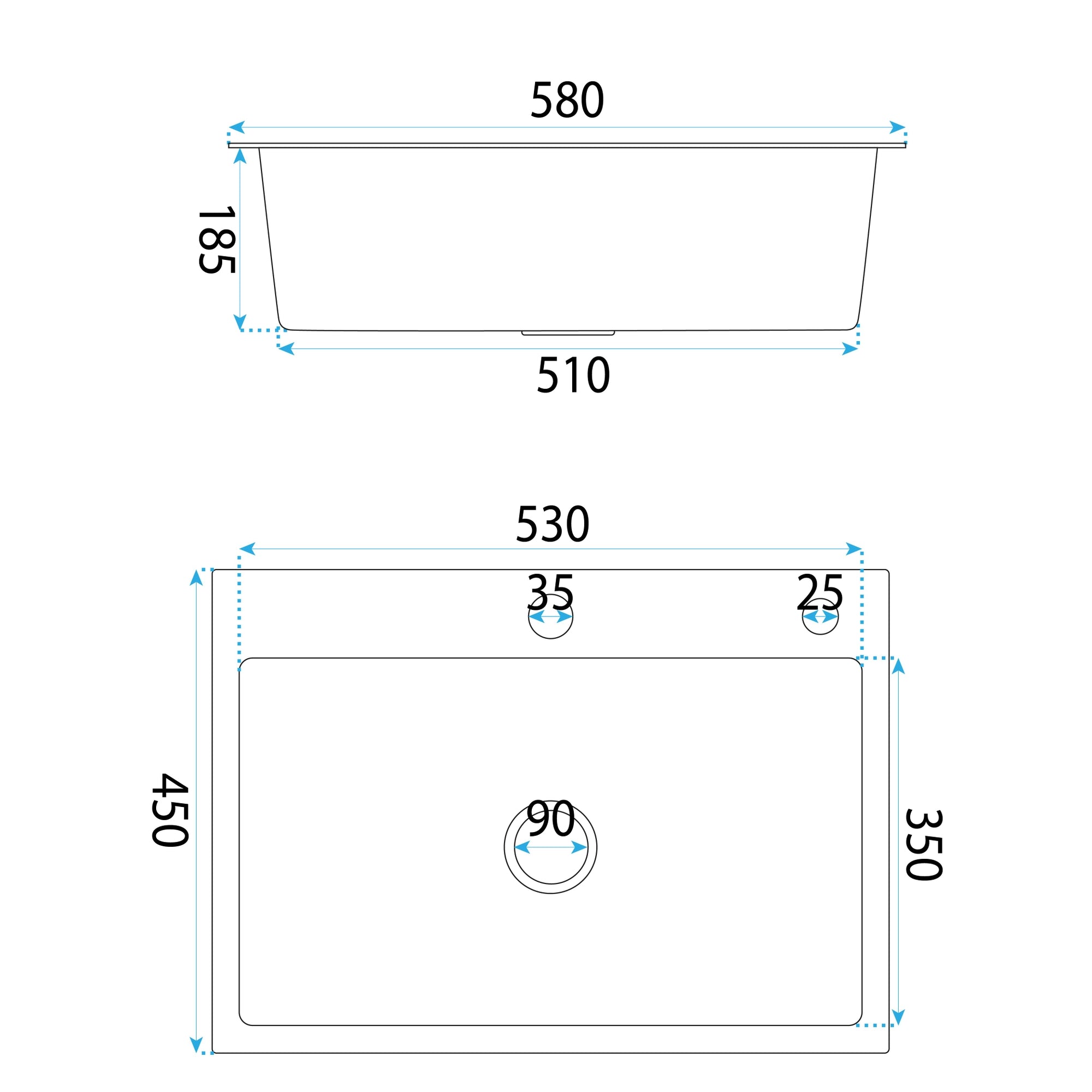 Ocelový dřez Liam Black bez kuchyňské baterie 9
