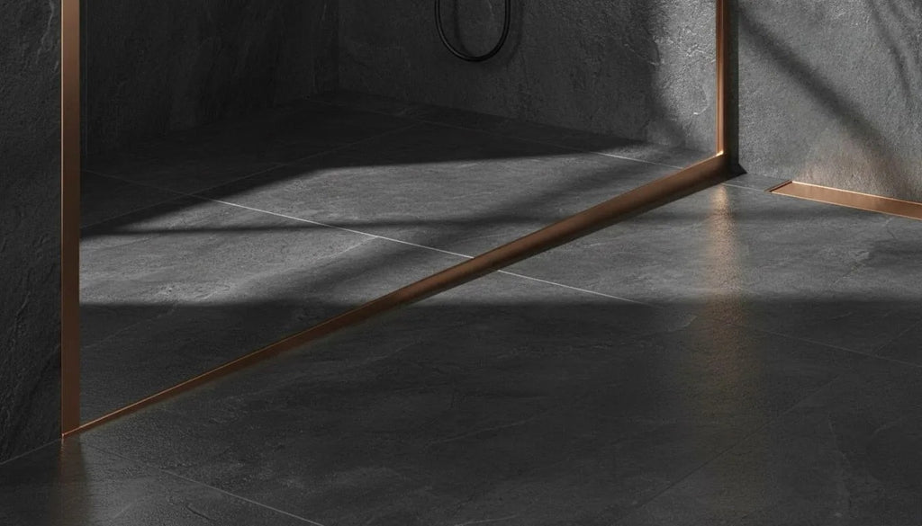 Spádová lišta sprchové vaničky 120cm Brush Copper vlevo 5